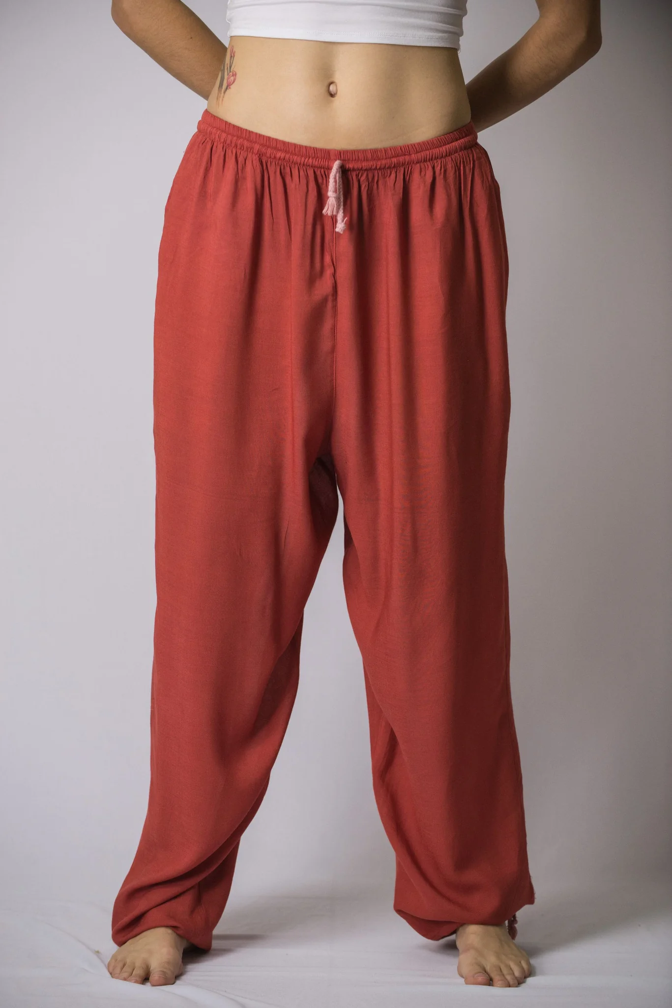 Solid Color Drawstring Women's Yoga Massage Pants in Red