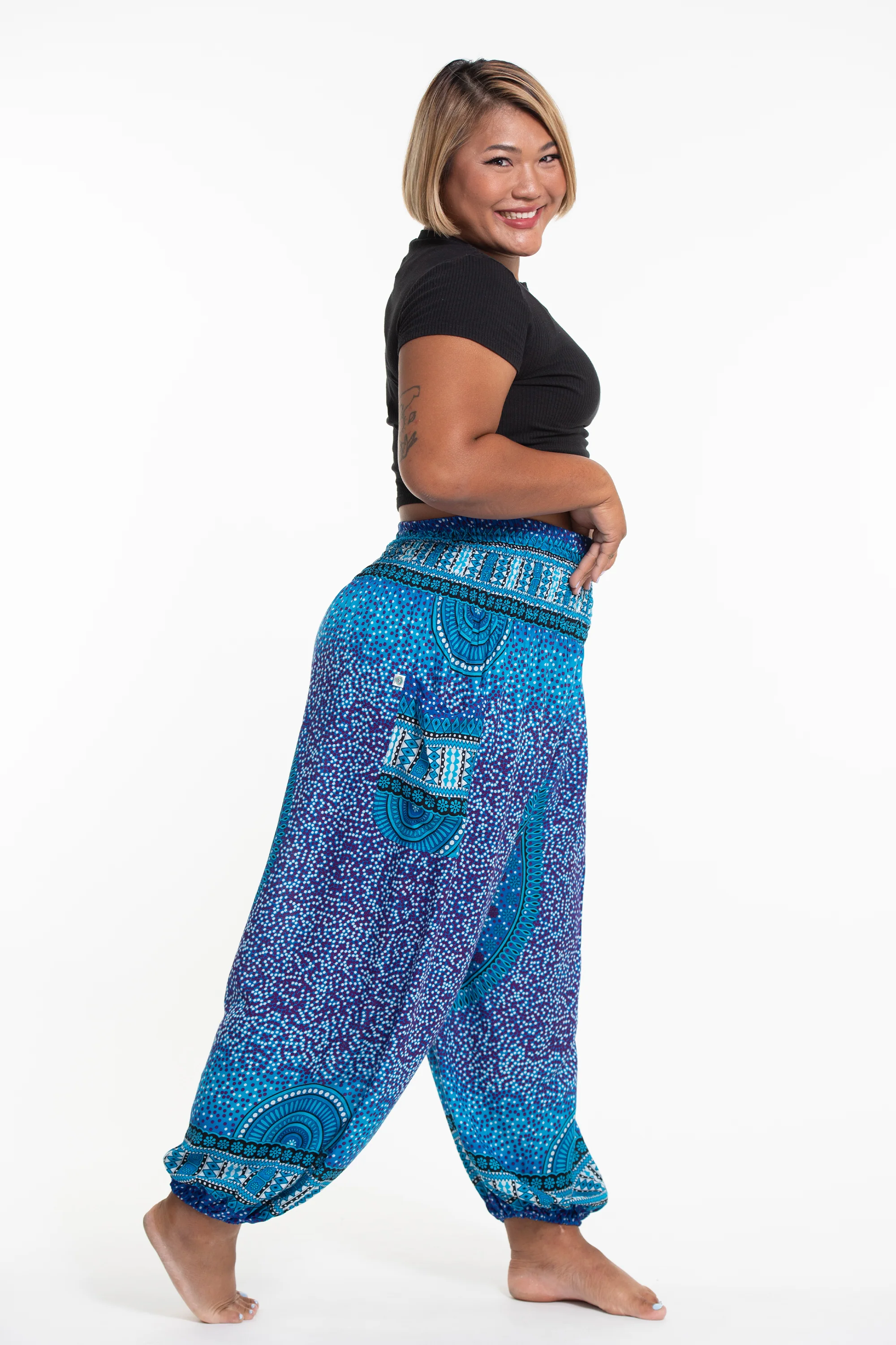 1309-Plus-Size-Tribal-Chakras-Women-s-Harem-Pants-in-Blue-3.webp Plus Size Tribal Chakras Women's Harem Pants in Blue