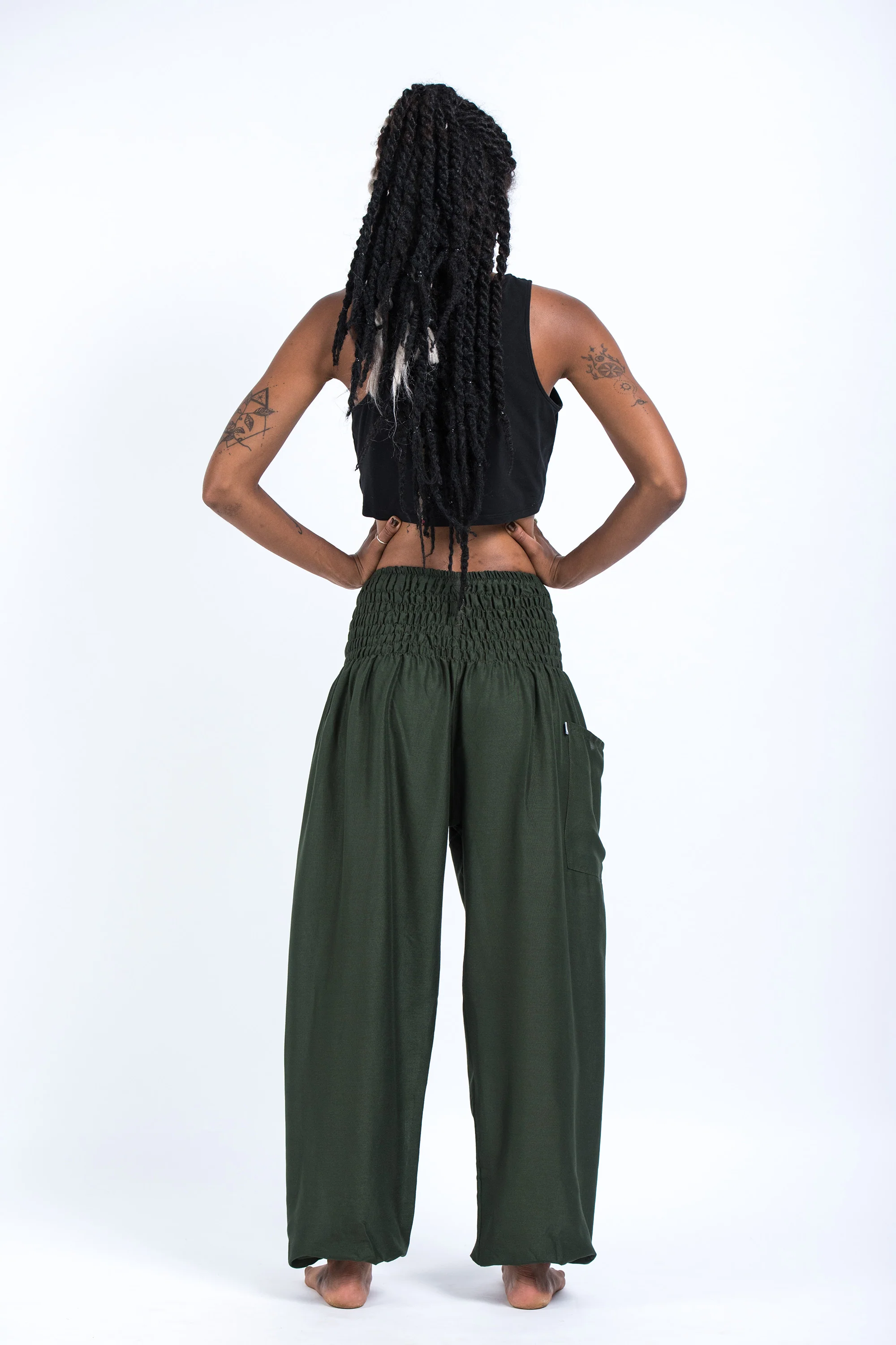 1317-Solid-Color-Women-s-Harem-Pants-in-Dark-Green-4.webp Solid Color Women's Harem Pants in Dark Green