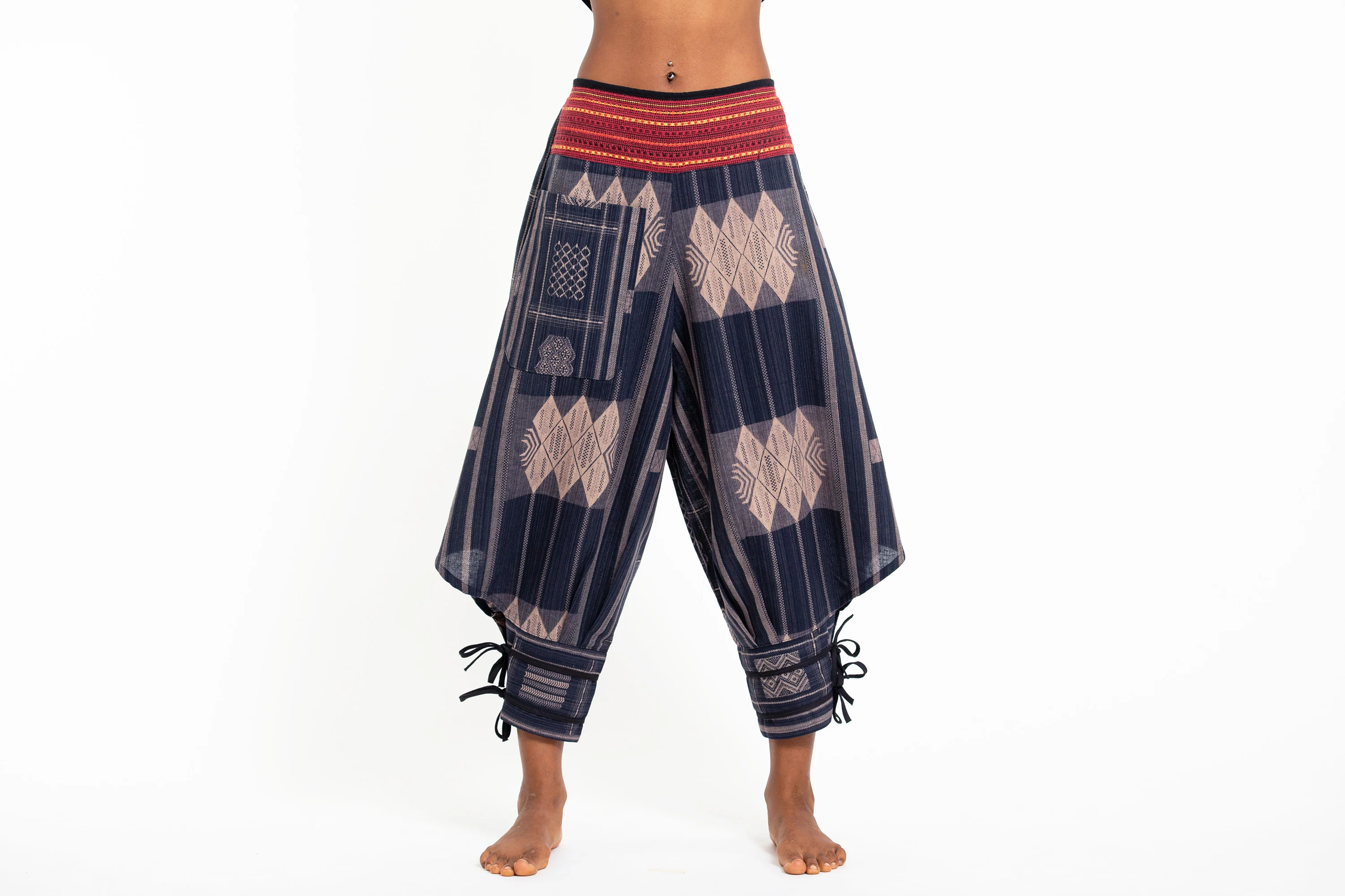 1328-Thai-Hill-Tribe-Fabric-Women-s-Harem-Pants-with-Ankle-Straps-in-Artisan-Blue-2.webp Thai Hill Tribe Fabric Women's Harem Pants with Ankle Straps in Artisan Blue