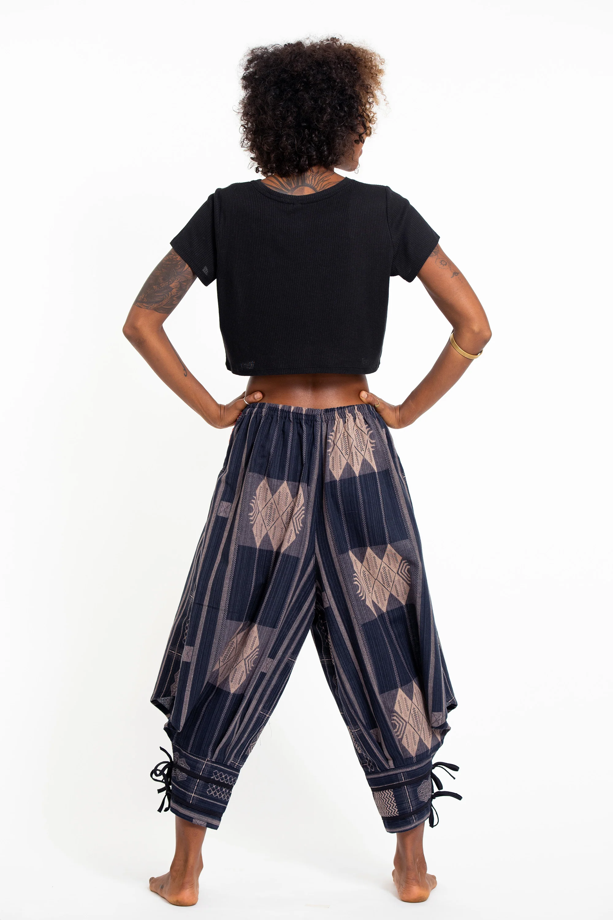 1328-Thai-Hill-Tribe-Fabric-Women-s-Harem-Pants-with-Ankle-Straps-in-Artisan-Blue-4.webp Thai Hill Tribe Fabric Women's Harem Pants with Ankle Straps in Artisan Blue