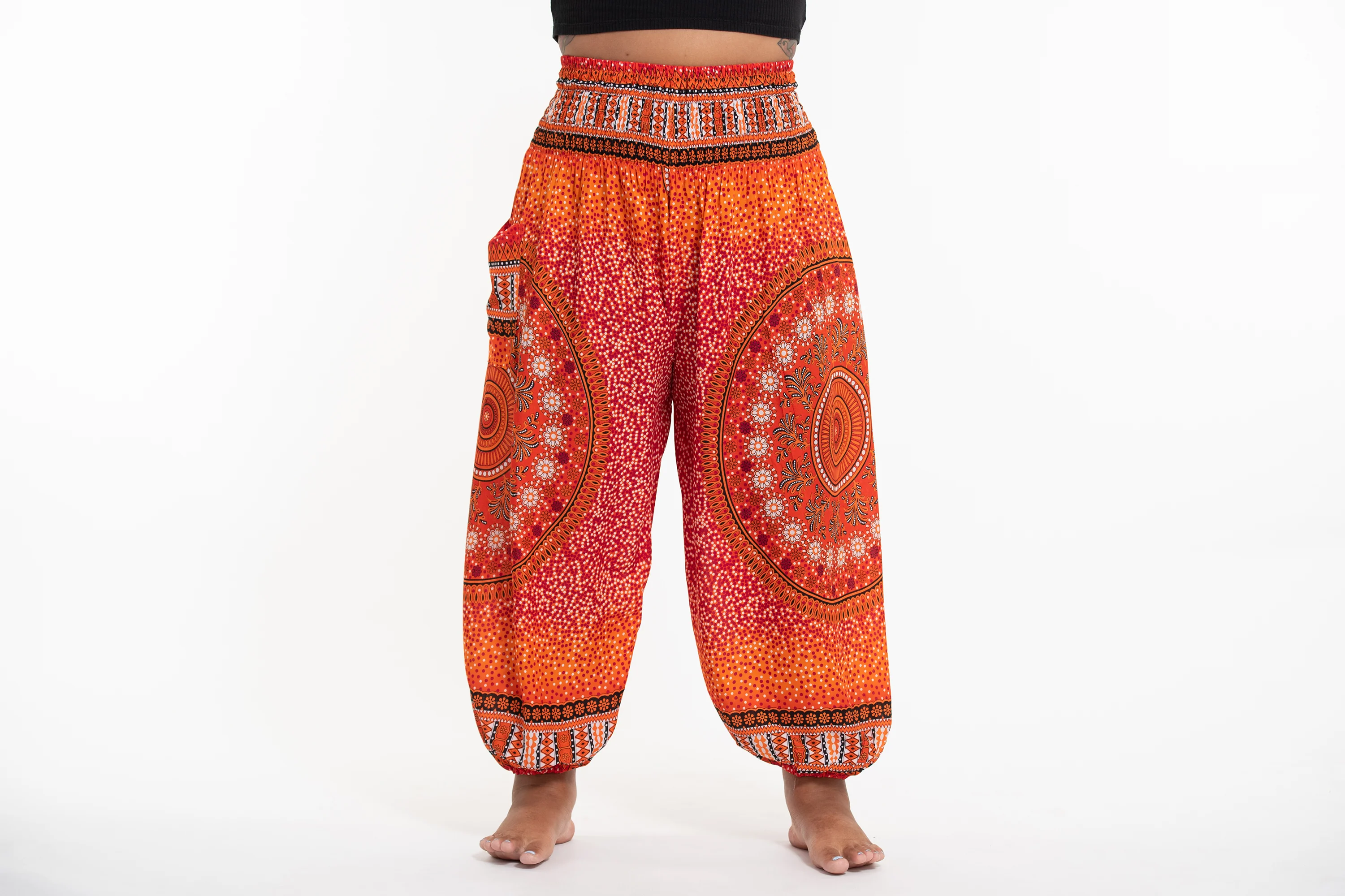Plus Size Tribal Chakras Women's Harem Pants in Orange