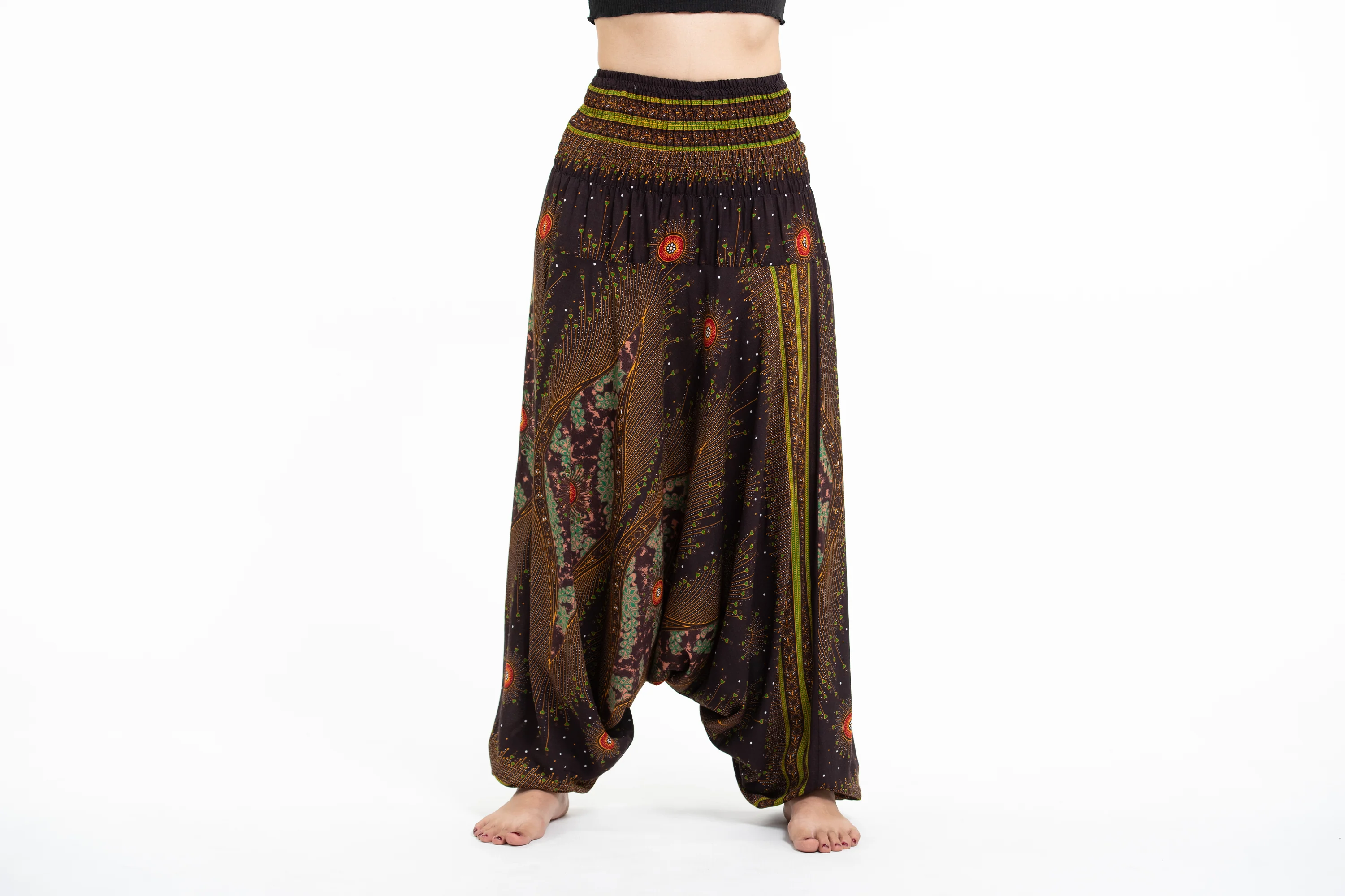 Peacock Eye 2-in-1 Jumpsuit Harem Pants in Brown