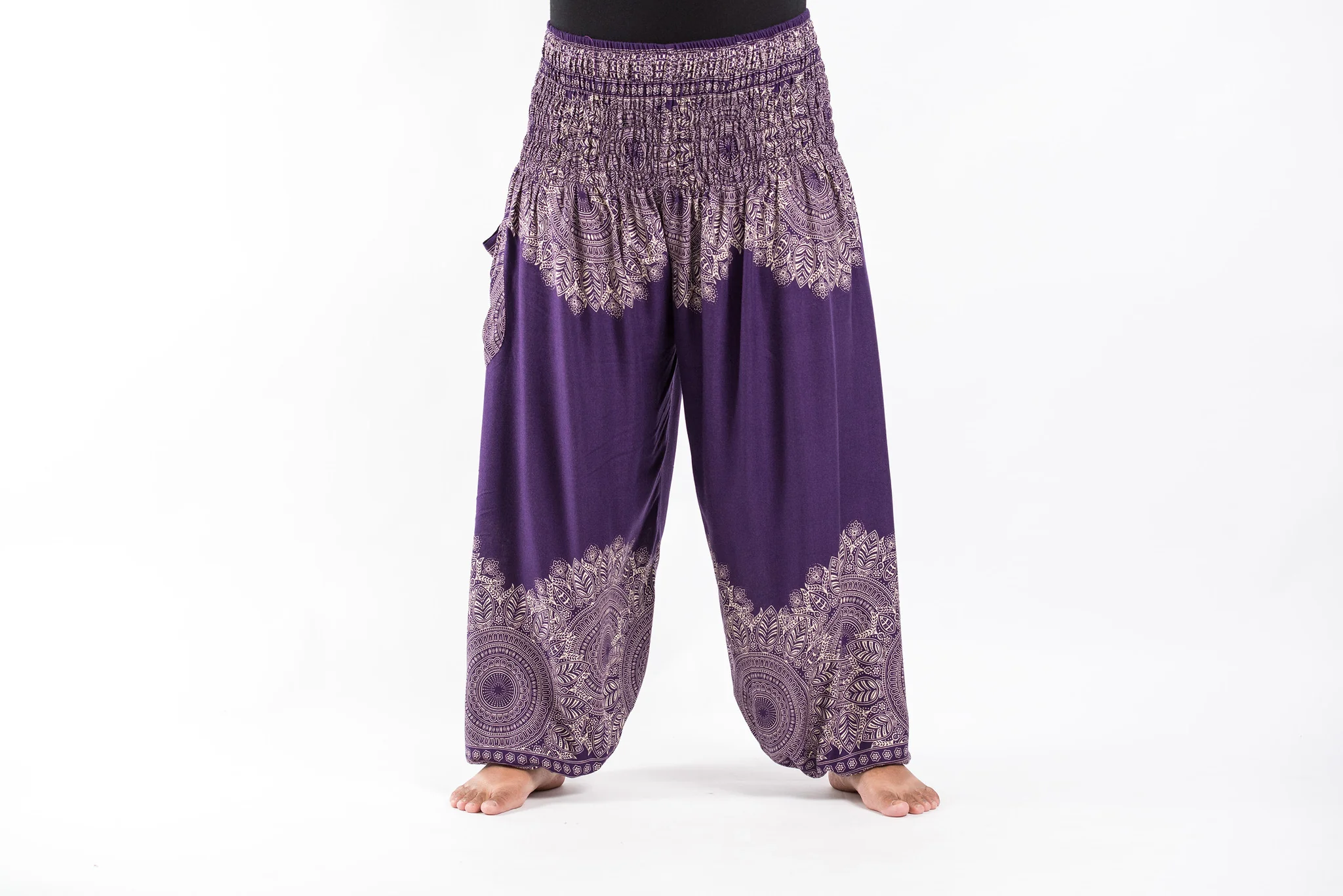 Plus Size Floral Mandalas Women's Harem Pants in Purple