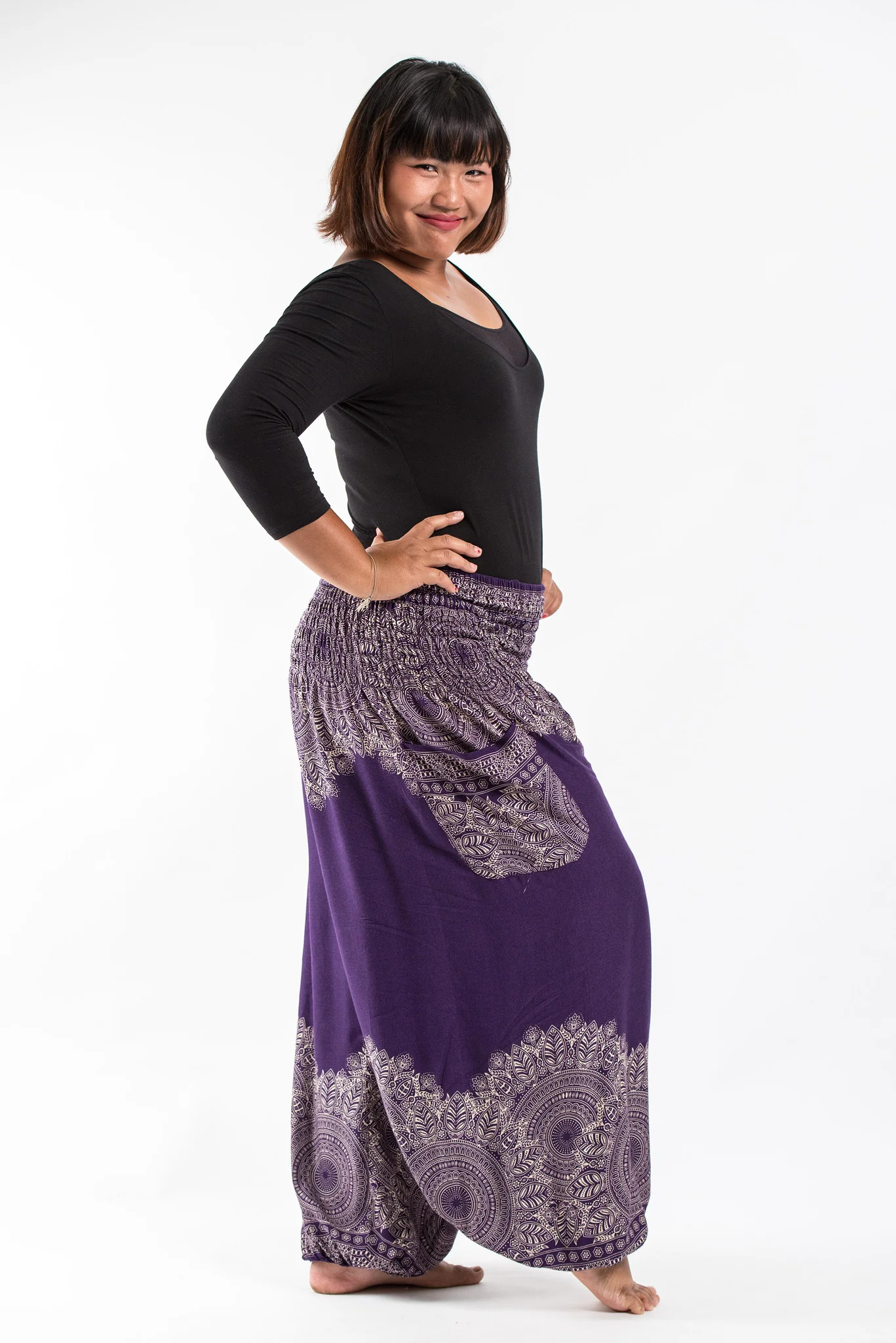 1334-Plus-Size-Floral-Mandalas-Women-s-Harem-Pants-in-Purple-3.webp Plus Size Floral Mandalas Women's Harem Pants in Purple