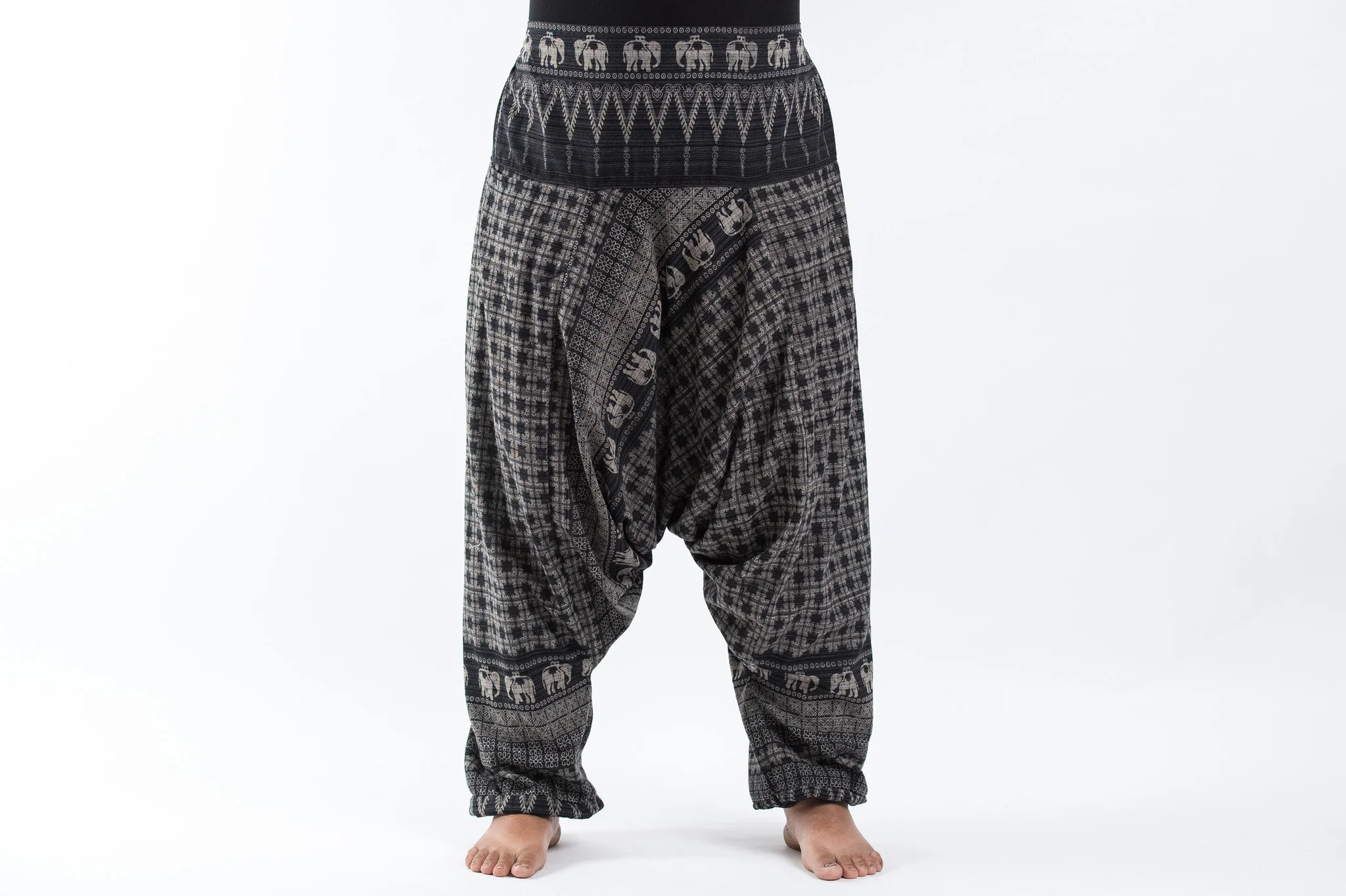 Plus Size Hill Tribe Elephant Women's Elephant Pants in Black