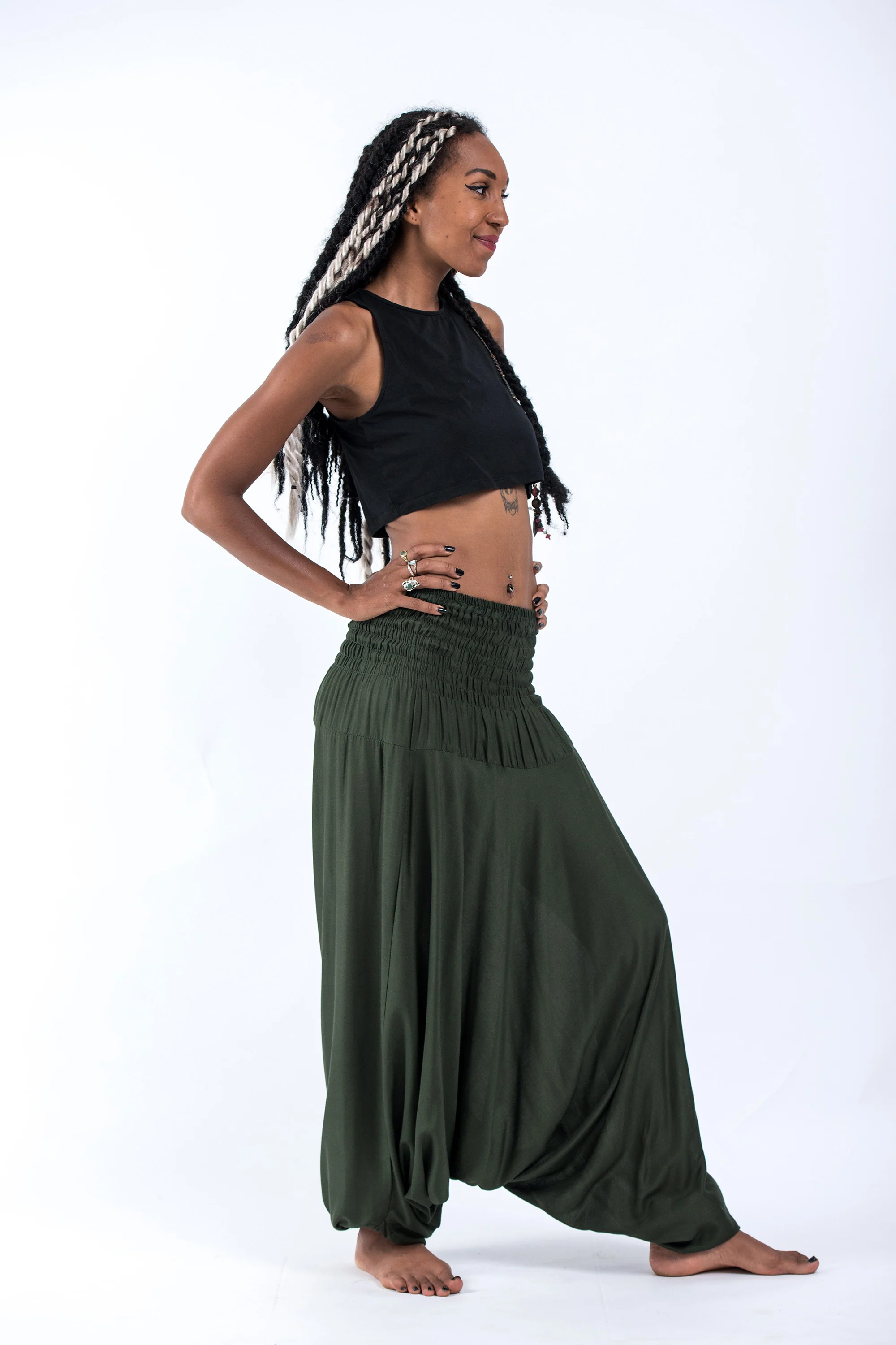 1344-Solid-Color-2-in-1-Jumpsuit-Harem-Pants-in-Dark-Green-3.webp Solid Color 2-in-1 Jumpsuit Harem Pants in Dark Green