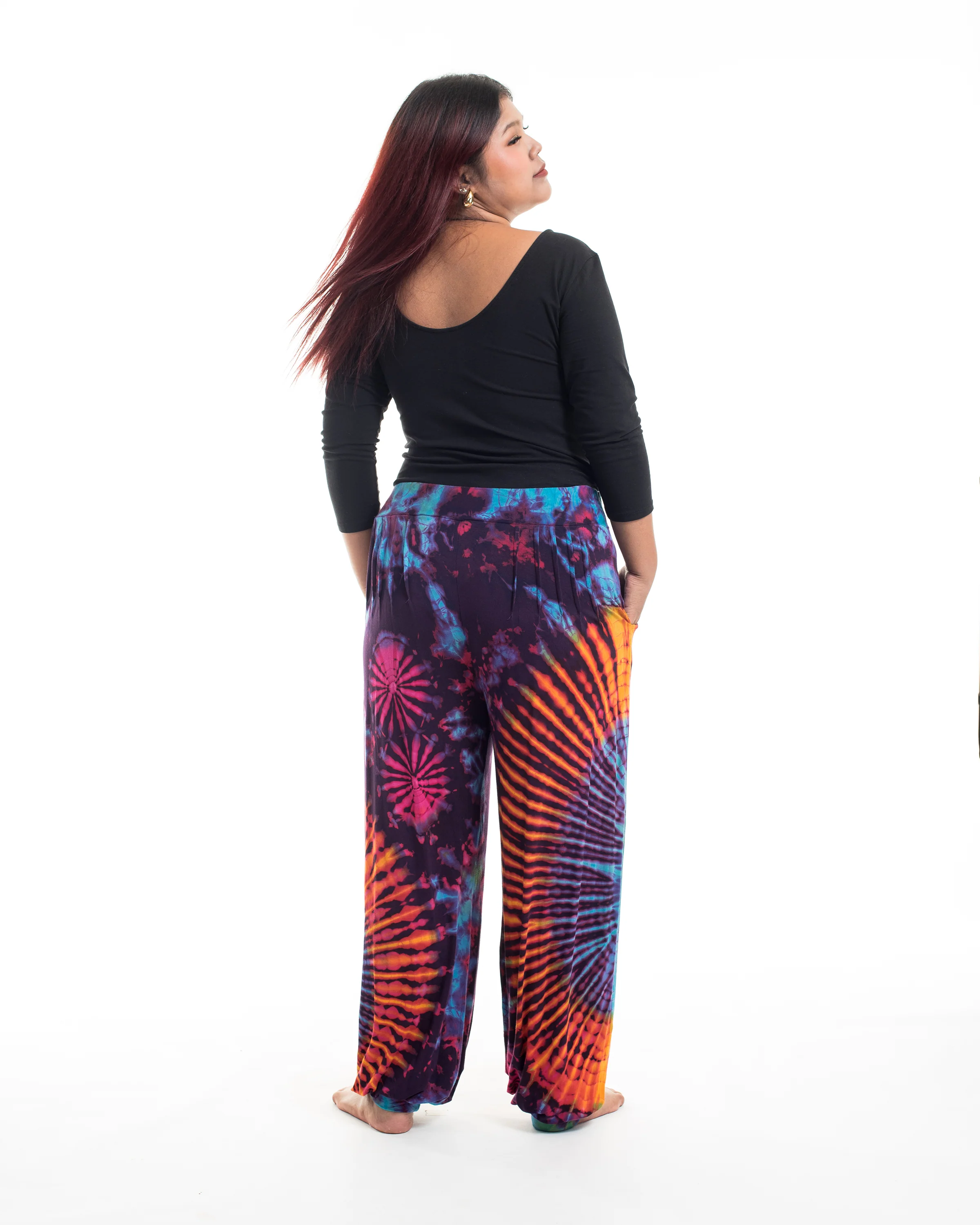 1346-Plus-Size-Tie-Dye-Cotton-Women-Harem-Pants-in-Purple-4.webp Plus Size Tie Dye Cotton Women Harem Pants in Purple