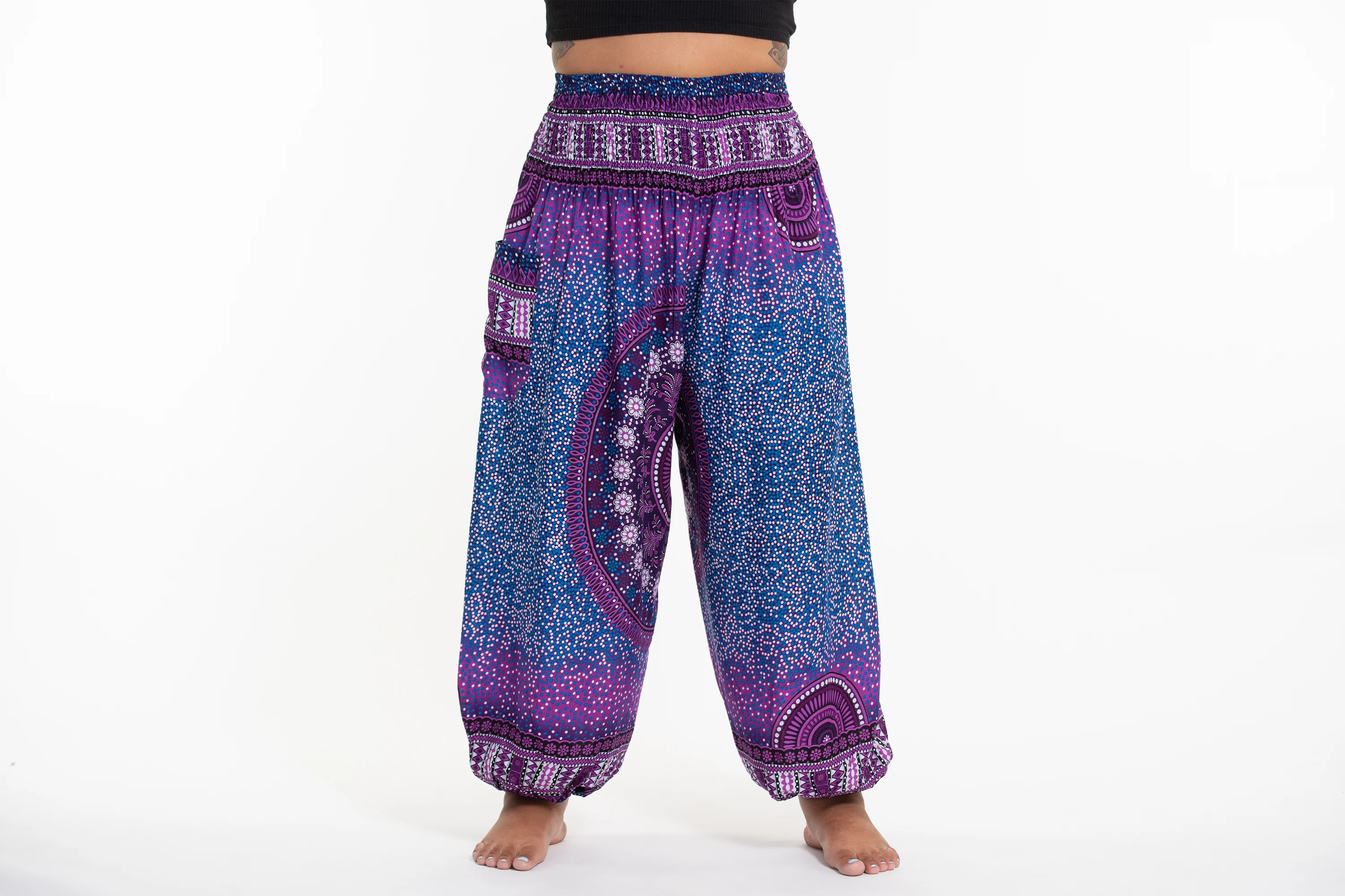 Plus Size Tribal Chakras Women's Harem Pants in Purple