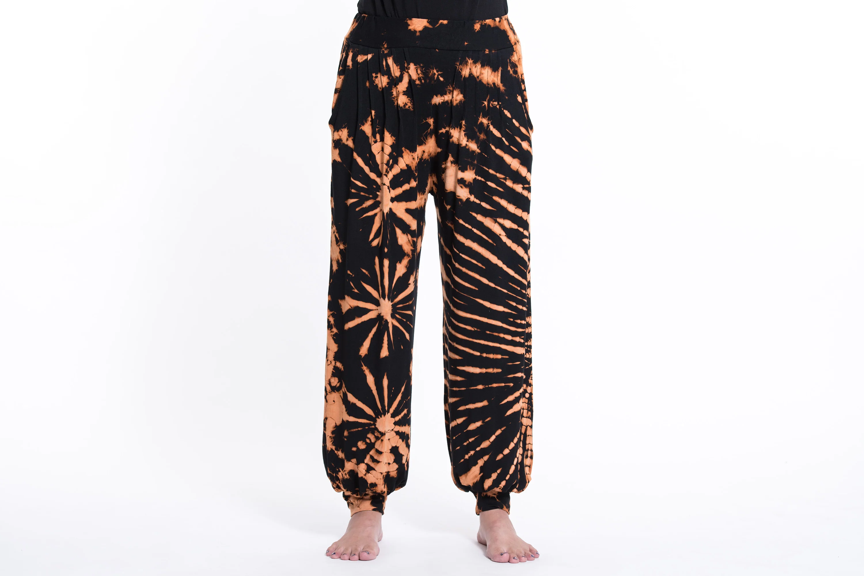 1352-Tie-Dye-Cotton-Women-Harem-Pants-in-Black-Orange-2.webp Tie Dye Cotton Women Harem Pants in Black Orange
