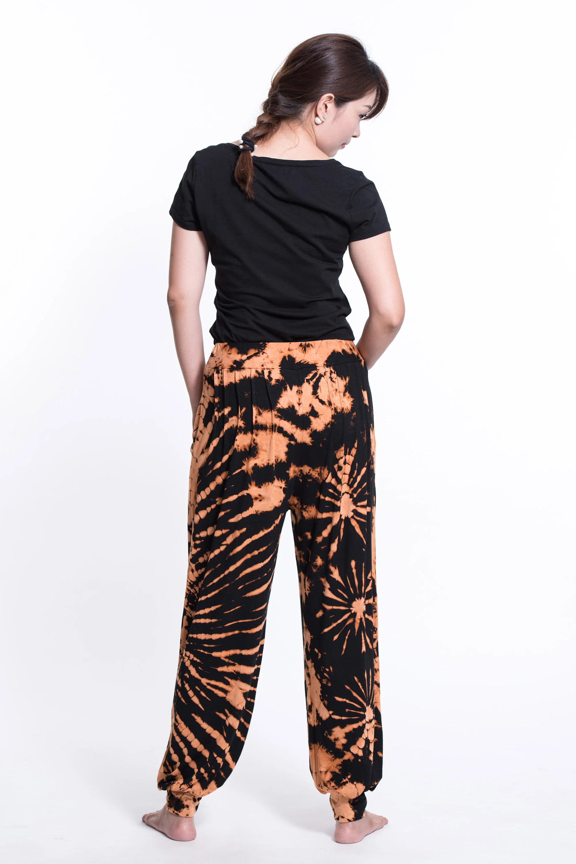 1352-Tie-Dye-Cotton-Women-Harem-Pants-in-Black-Orange-4.webp Tie Dye Cotton Women Harem Pants in Black Orange