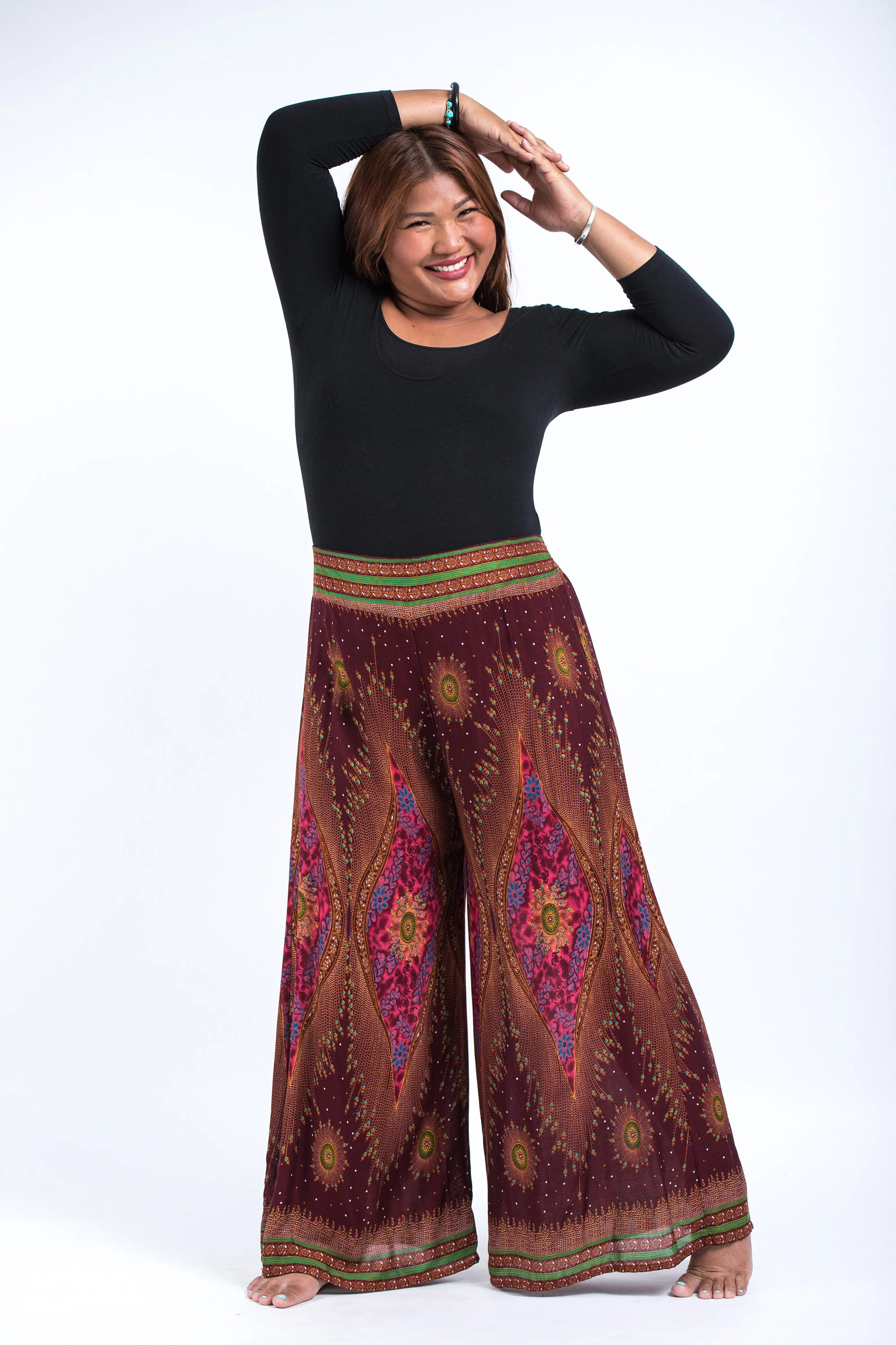 1353-Plus-Size-Peacock-Eyes-Palazzo-Style-Harem-Pants-in-Maroon-3.webp Plus Size Peacock Eyes Palazzo Style Harem Pants in Maroon