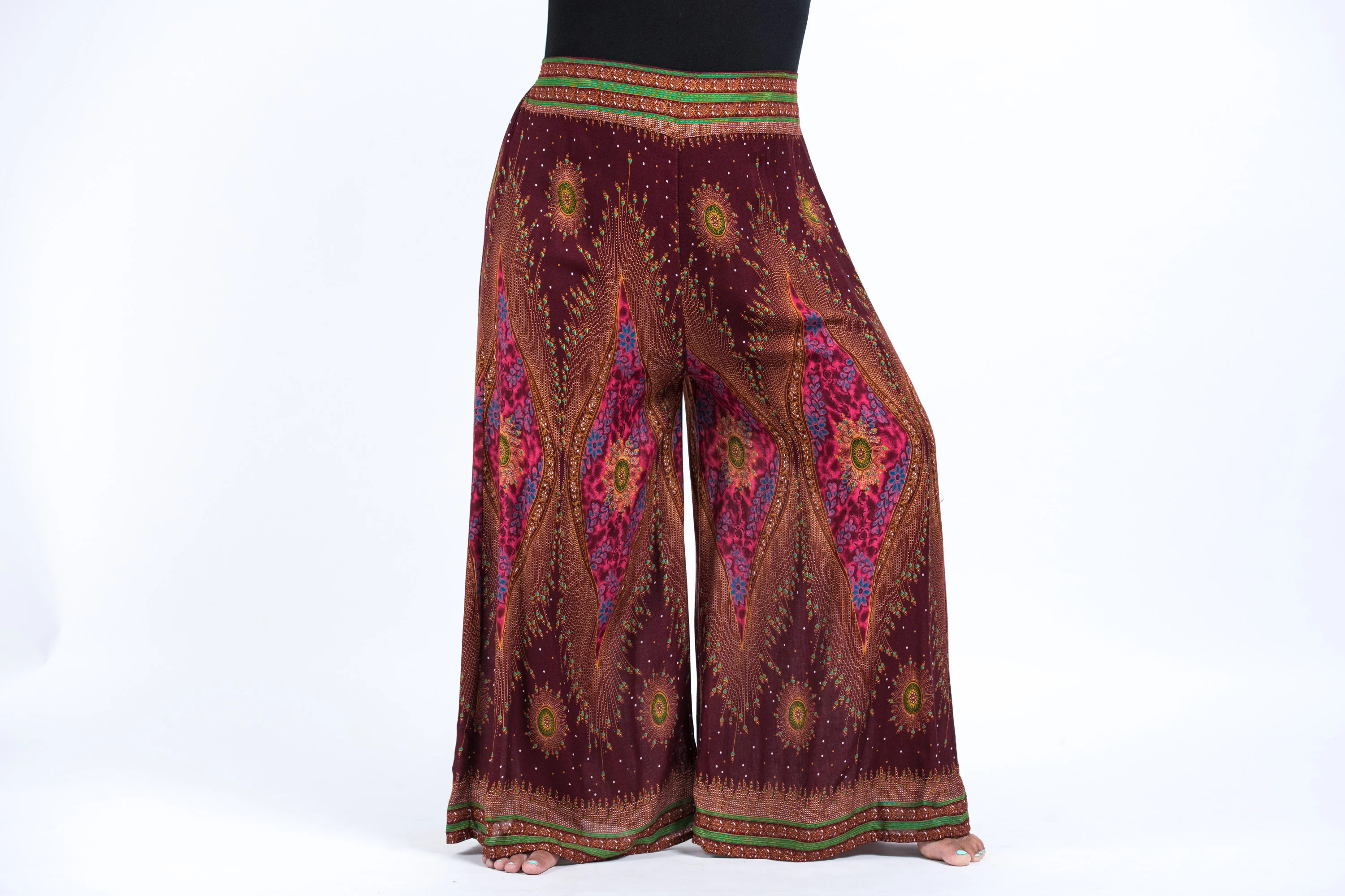 1353-Plus-Size-Peacock-Eyes-Palazzo-Style-Harem-Pants-in-Maroon-5.webp Plus Size Peacock Eyes Palazzo Style Harem Pants in Maroon