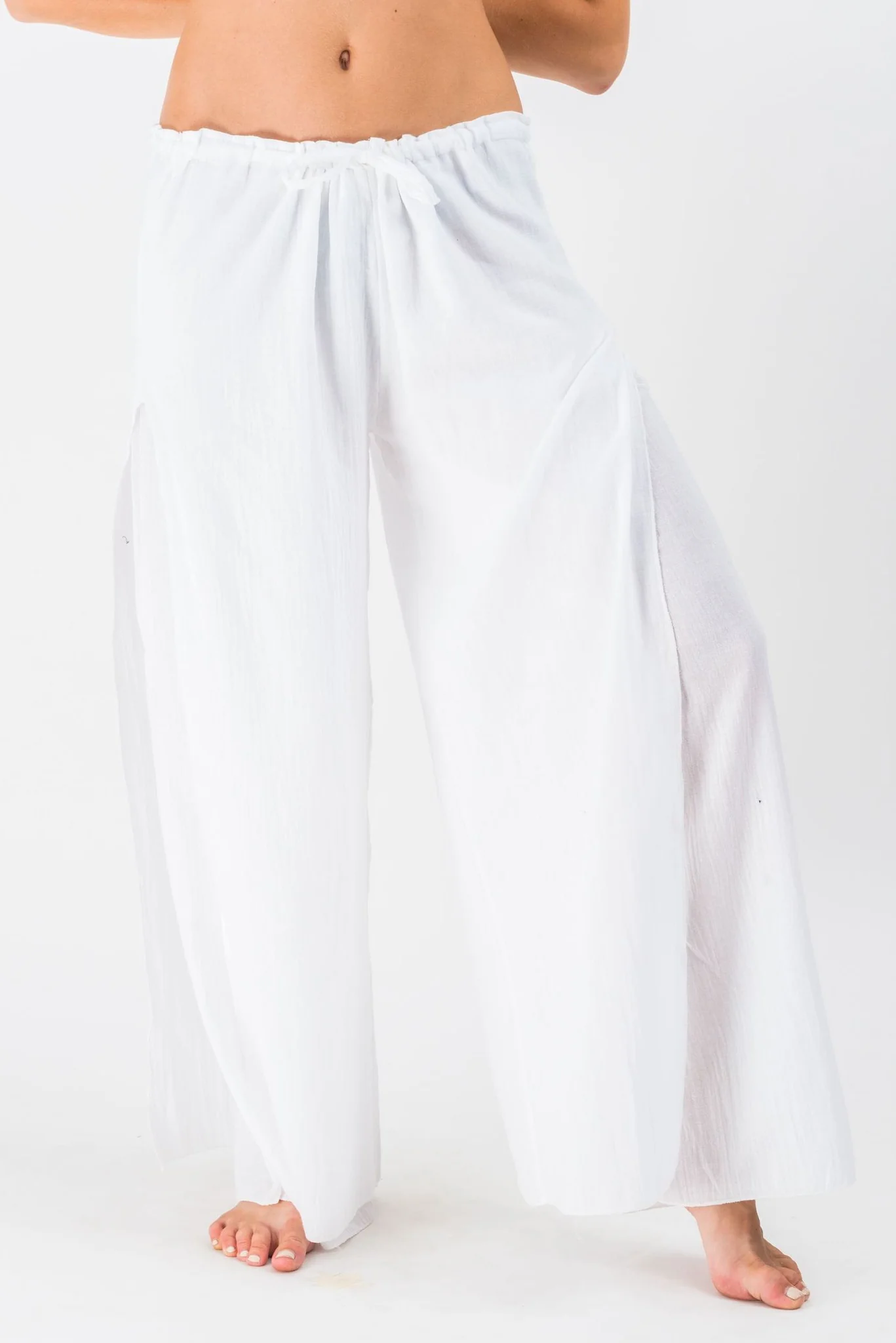 Women's Thai Harem Double Layers Palazzo Pants in Solid White