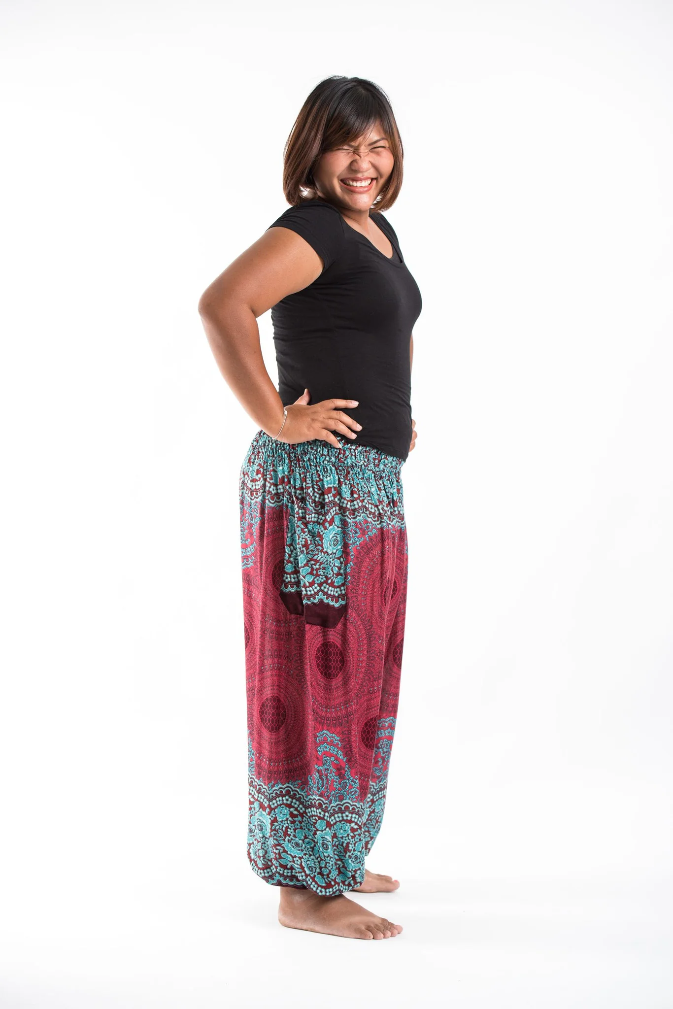 1356-Plus-Size-Geometric-Mandalas-Women-s-Harem-Pants-in-Red-4.webp Plus Size Geometric Mandalas Women's Harem Pants in Red