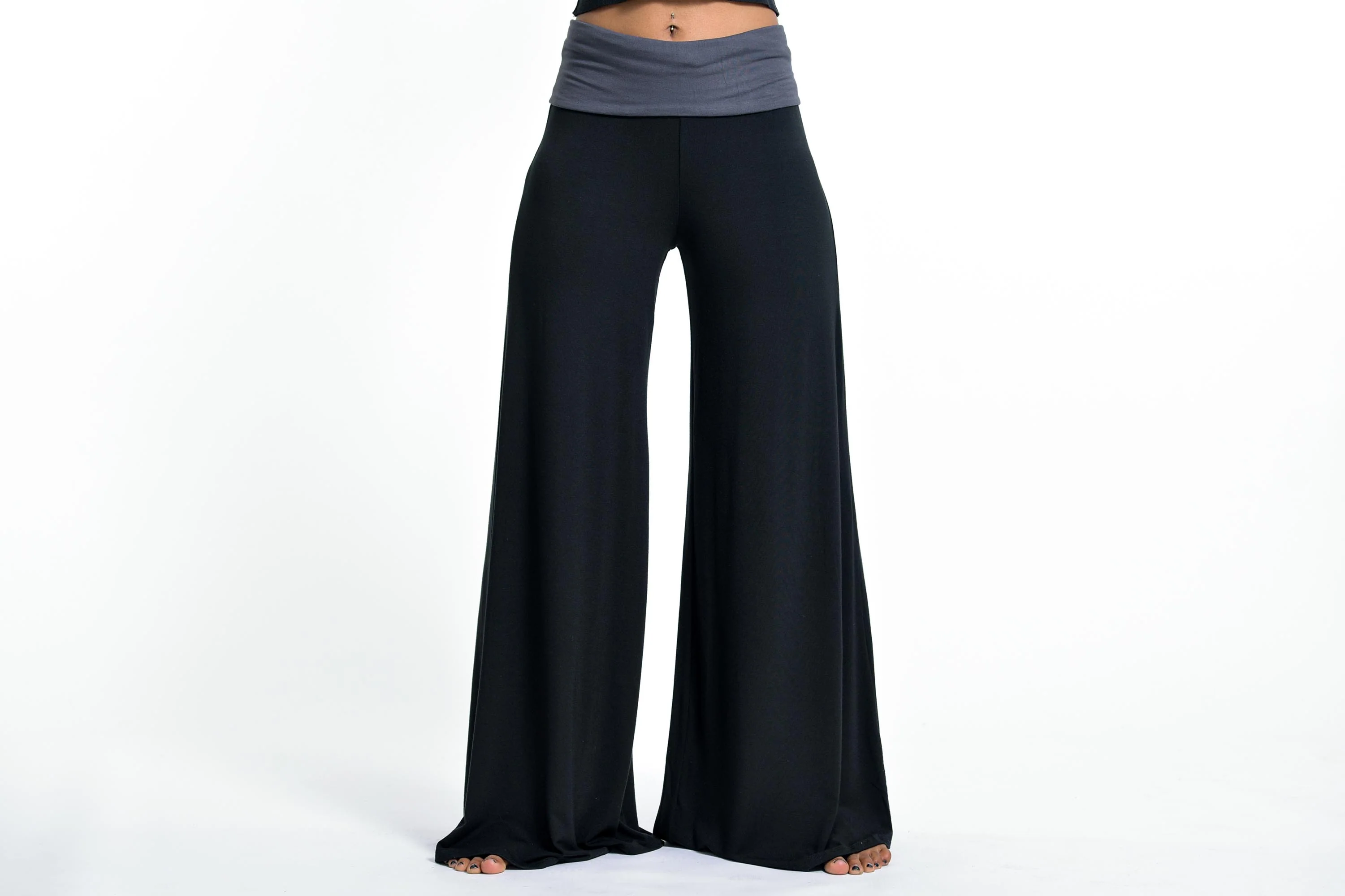 1358-Wide-Leg-Palazzo-Harem-Pants-Cotton-Spandex-in-Solid-Black-2.webp Wide Leg Palazzo Harem Pants Cotton Spandex in Solid Black