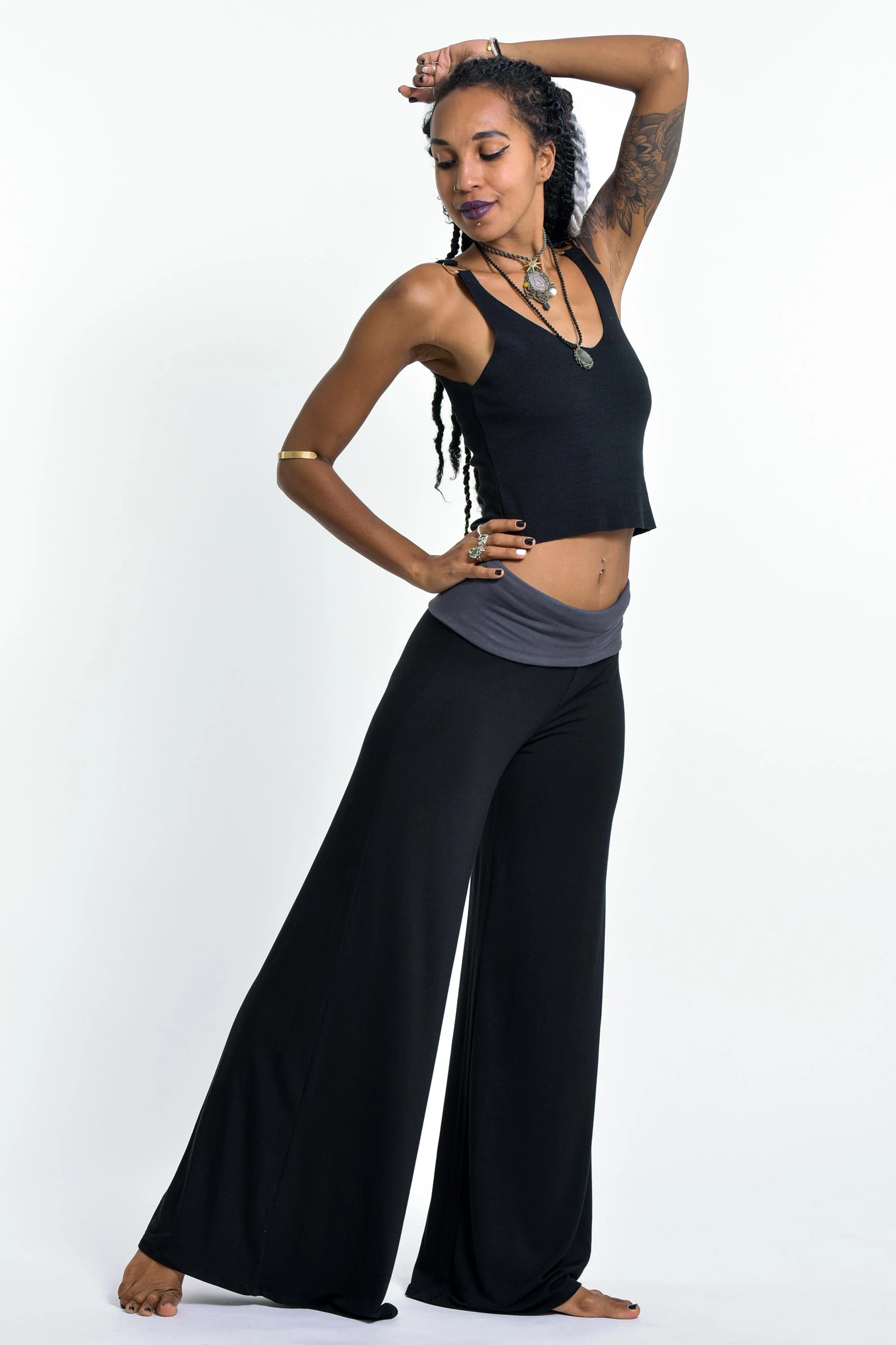 1358-Wide-Leg-Palazzo-Harem-Pants-Cotton-Spandex-in-Solid-Black-3.webp Wide Leg Palazzo Harem Pants Cotton Spandex in Solid Black