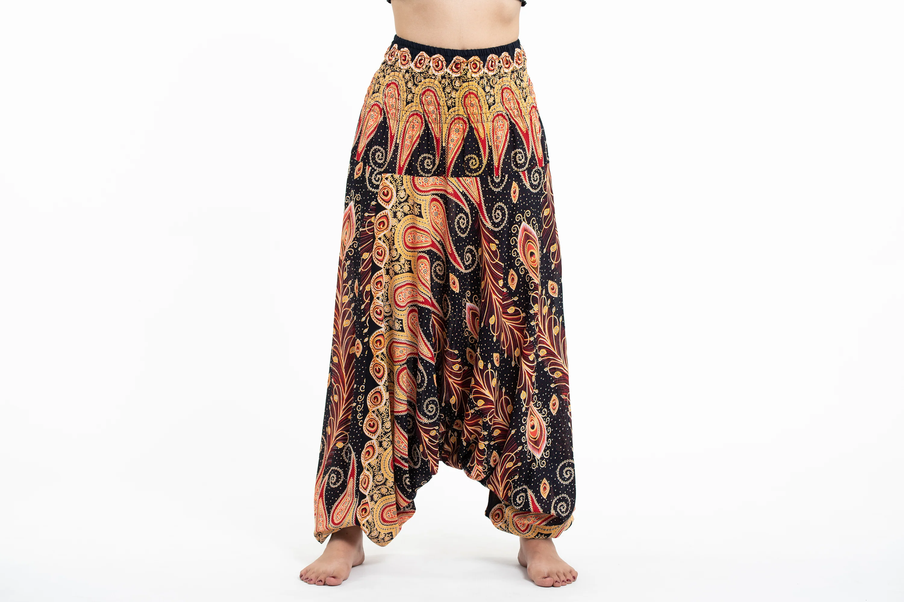 Peacock Paisley 2-in-1 Jumpsuit Harem Pants in Black
