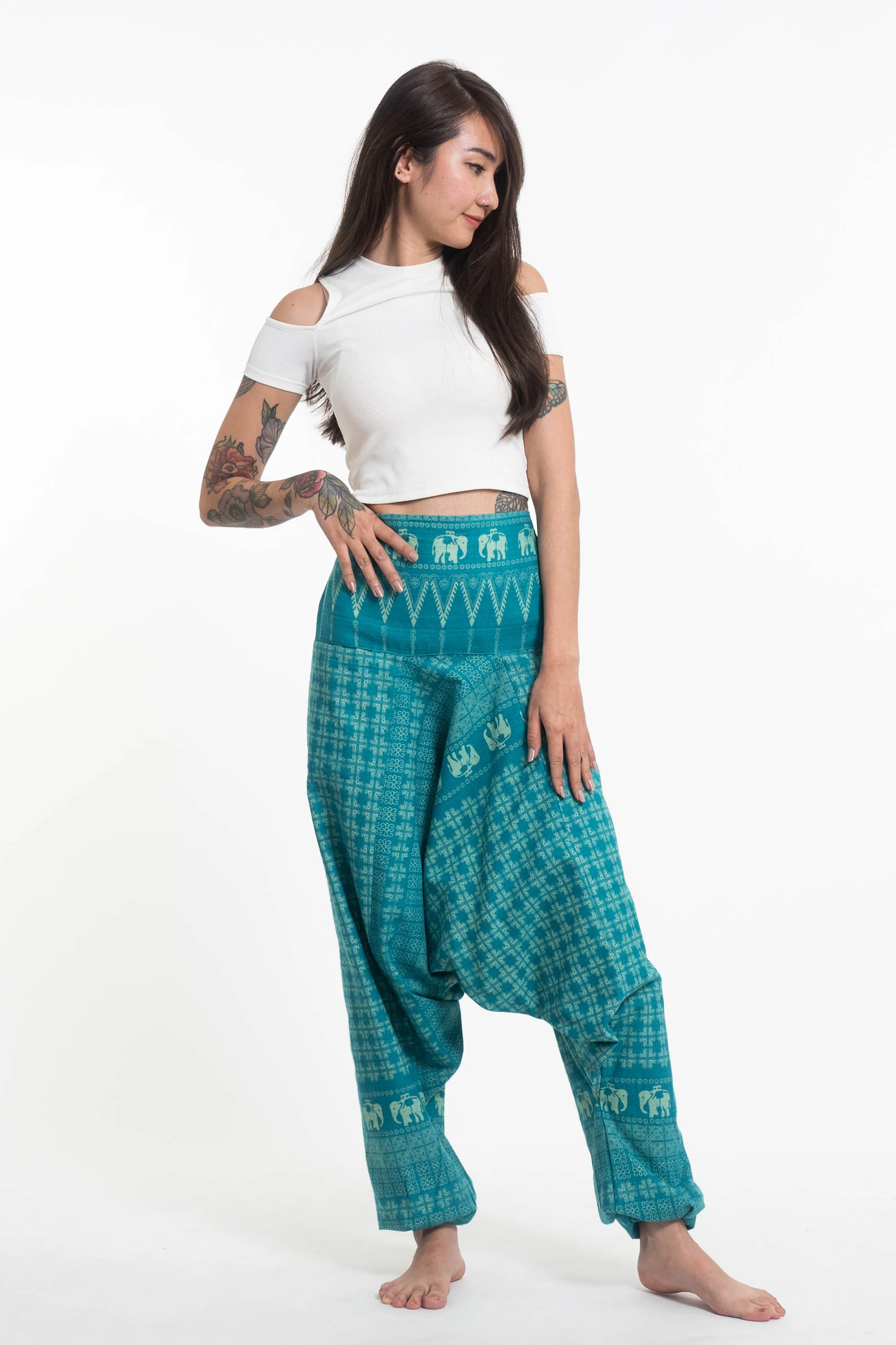 1360-Hill-Tribe-Elephant-Women-s-Elephant-Pants-in-Turquoise-3.webp Hill Tribe Elephant Women's Elephant Pants in Turquoise