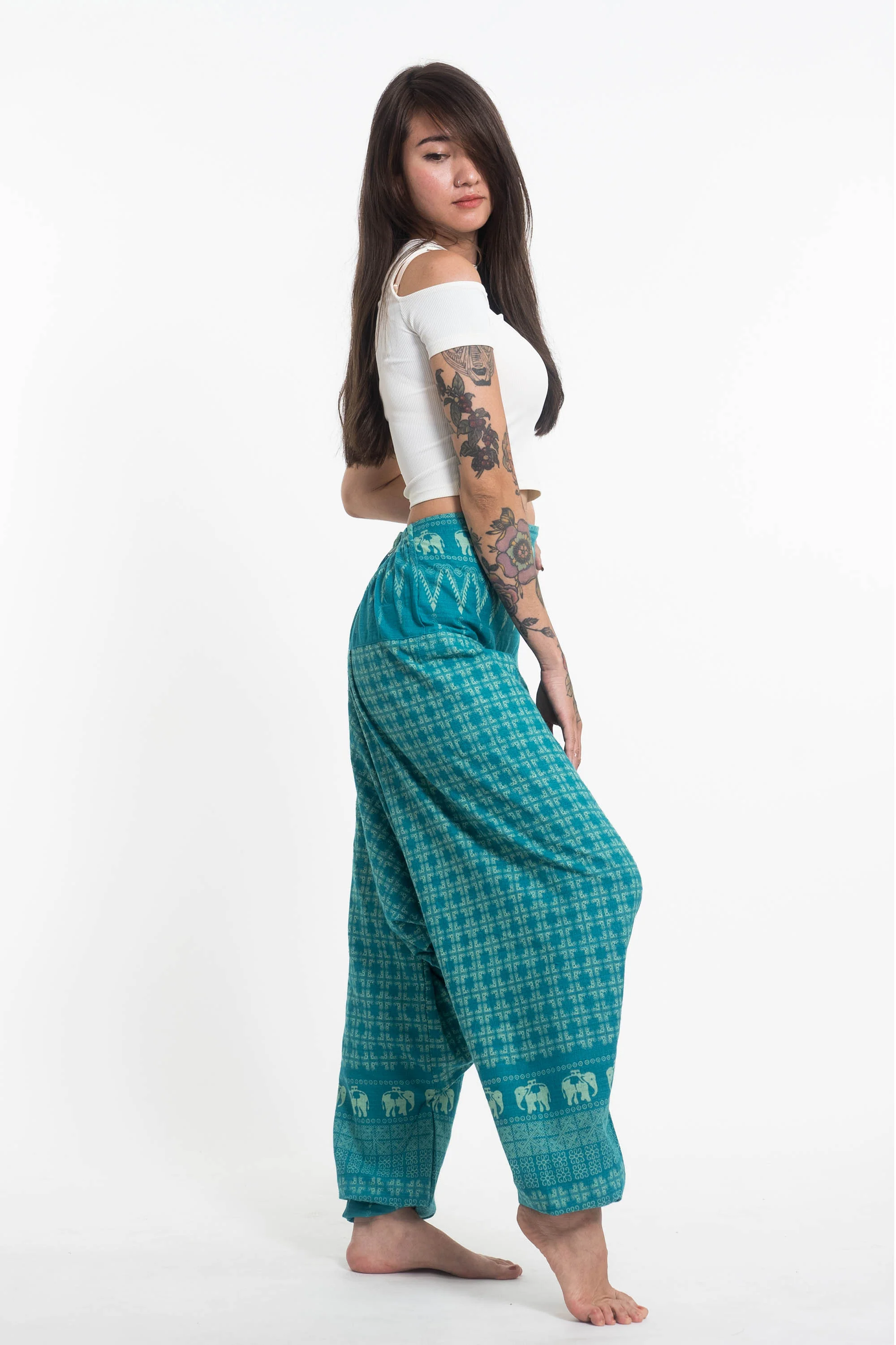 1360-Hill-Tribe-Elephant-Women-s-Elephant-Pants-in-Turquoise-4.webp Hill Tribe Elephant Women's Elephant Pants in Turquoise