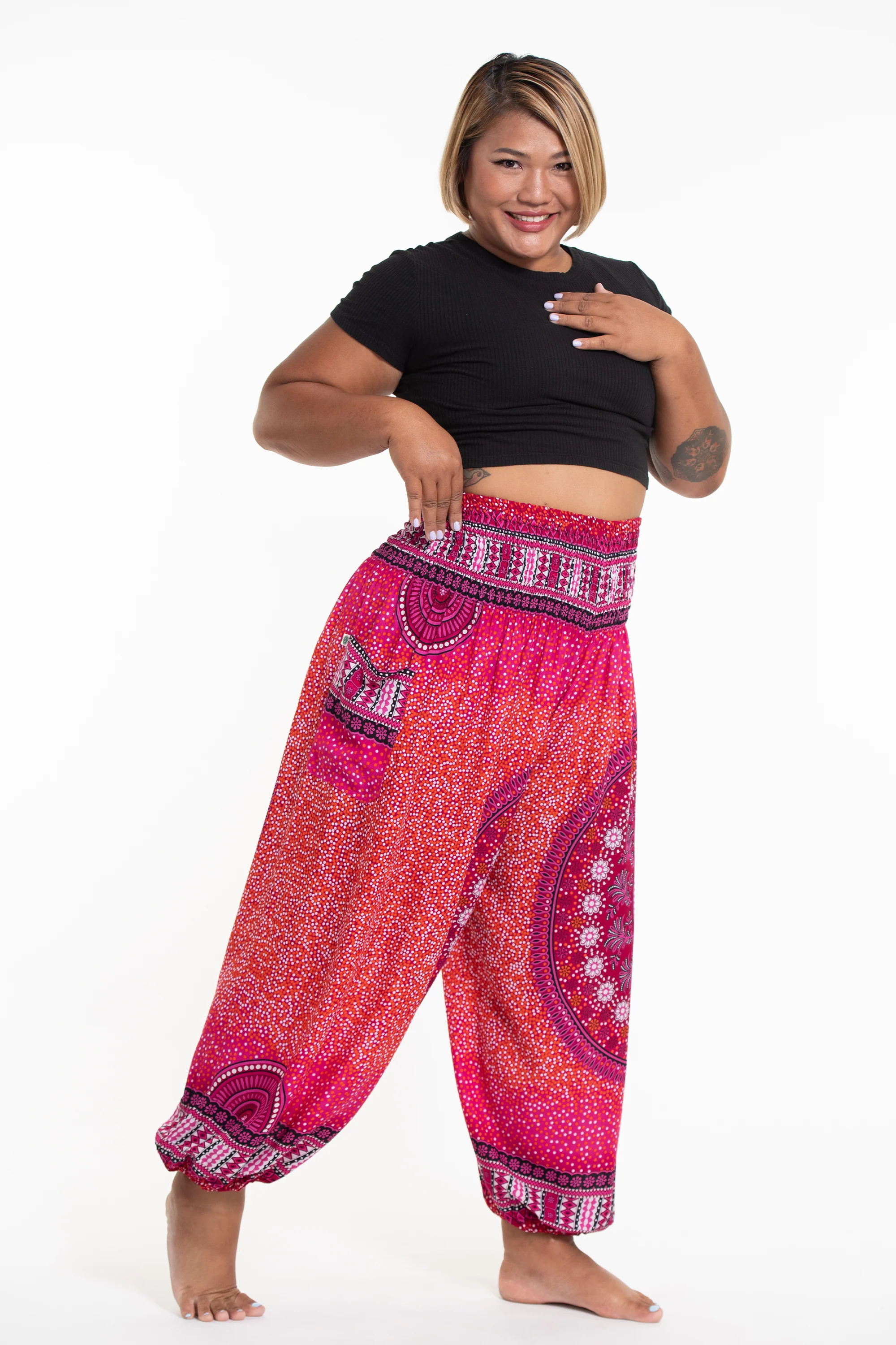 1361-Plus-Size-Tribal-Chakras-Women-s-Harem-Pants-in-Pink-3.webp Plus Size Tribal Chakras Women's Harem Pants in Pink