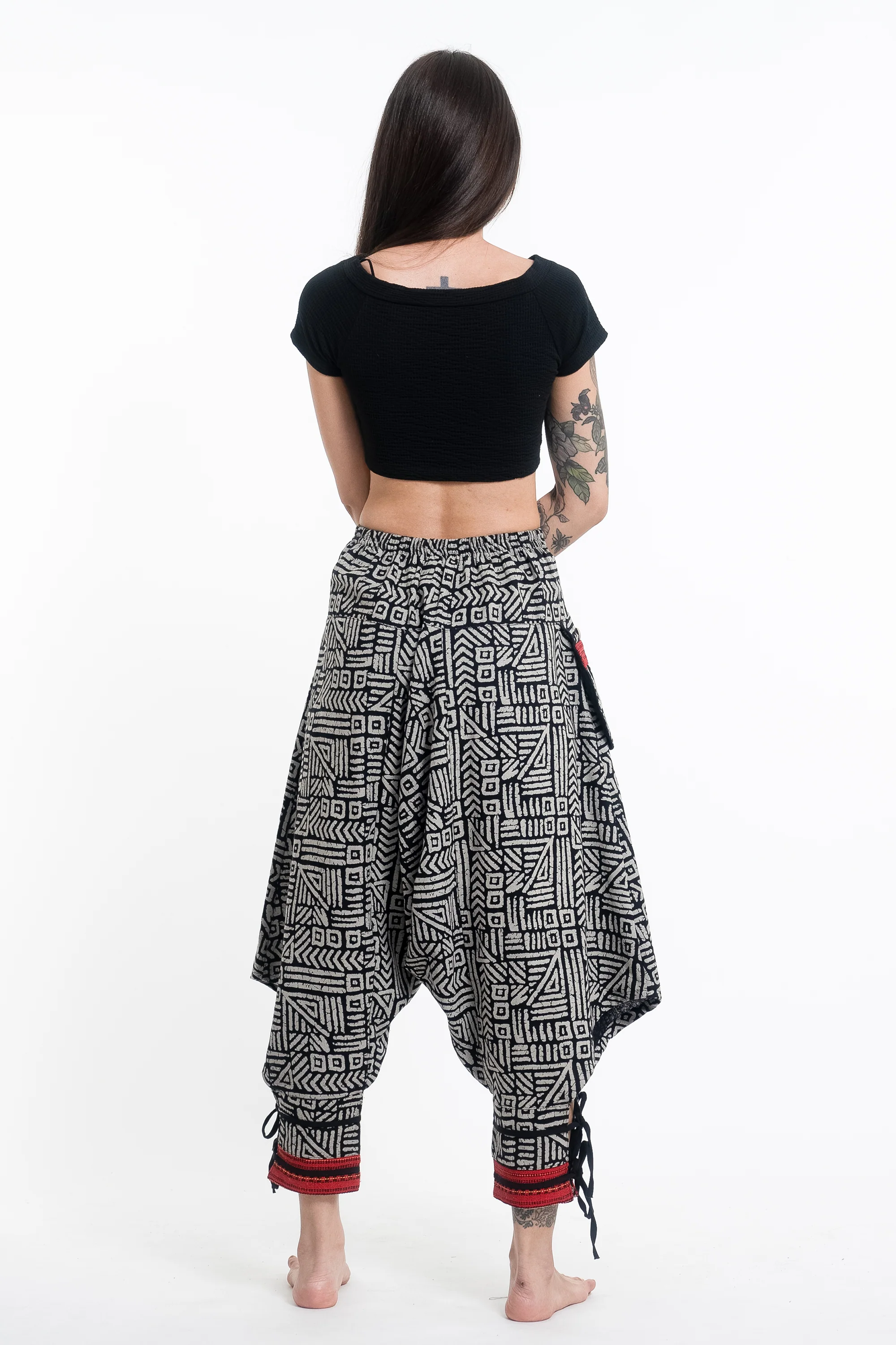 1363-Woven-Prints-Thai-Hill-Tribe-Fabric-Women-s-Harem-Pants-with-Ankle-Straps-in-Black-4.webp Woven Prints Thai Hill Tribe Fabric Women's Harem Pants with Ankle Straps in Black