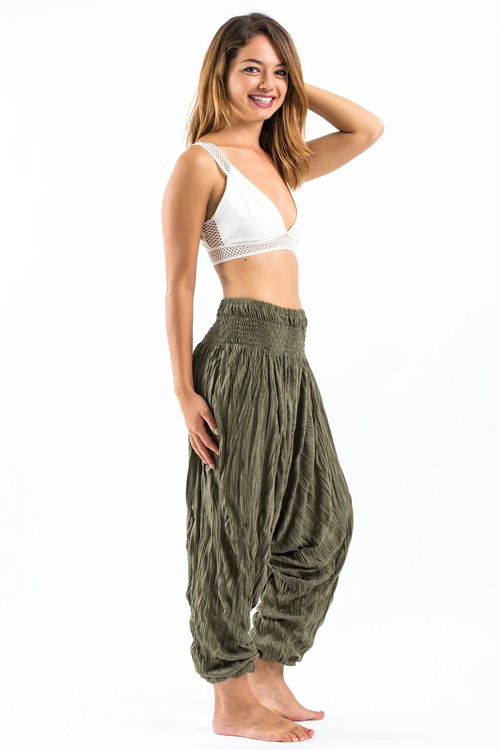 1364-Crinkled-Cotton-Harem-Pants-in-Green-3.webp Crinkled Cotton Harem Pants in Green