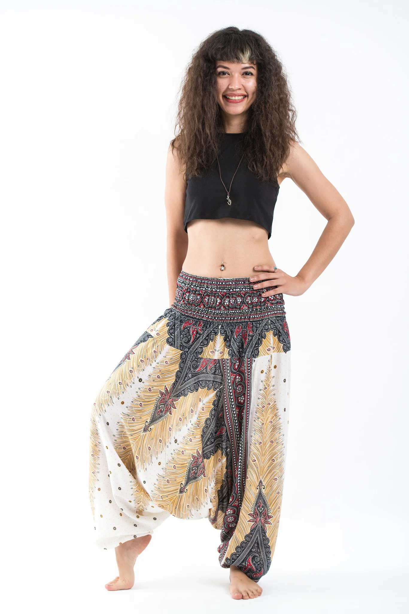 1365-Peacock-Feathers-2-in-1-Jumpsuit-Harem-Pants-in-White-3.webp Peacock Feathers 2-in-1 Jumpsuit Harem Pants in White