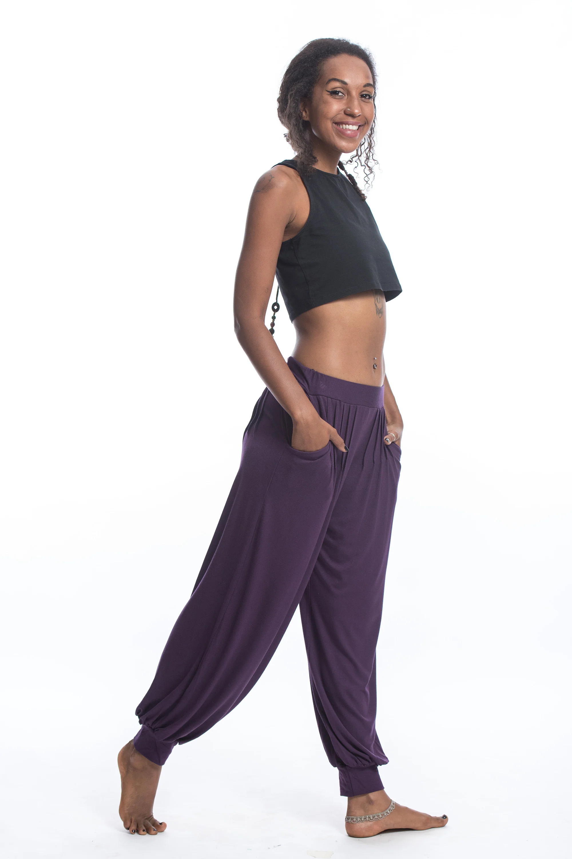 1373-Cotton-Women-Harem-Pants-in-Solid-Purple-3.webp Cotton Women Harem Pants in Solid Purple