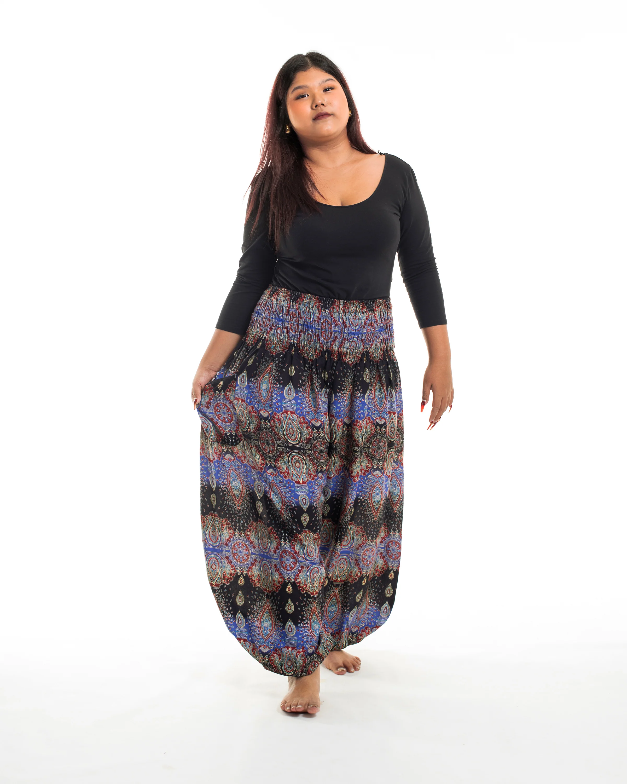 Plus Size Paisley Women's Harem Pants in Blue