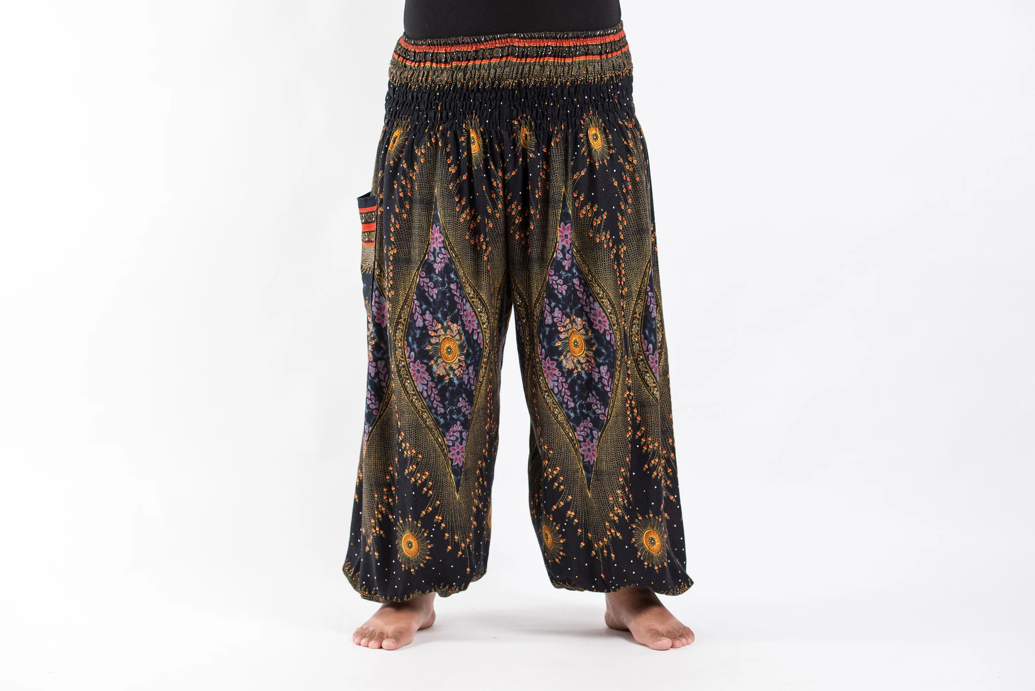 Plus Size Peacock Eye Women's Harem Pants in Black