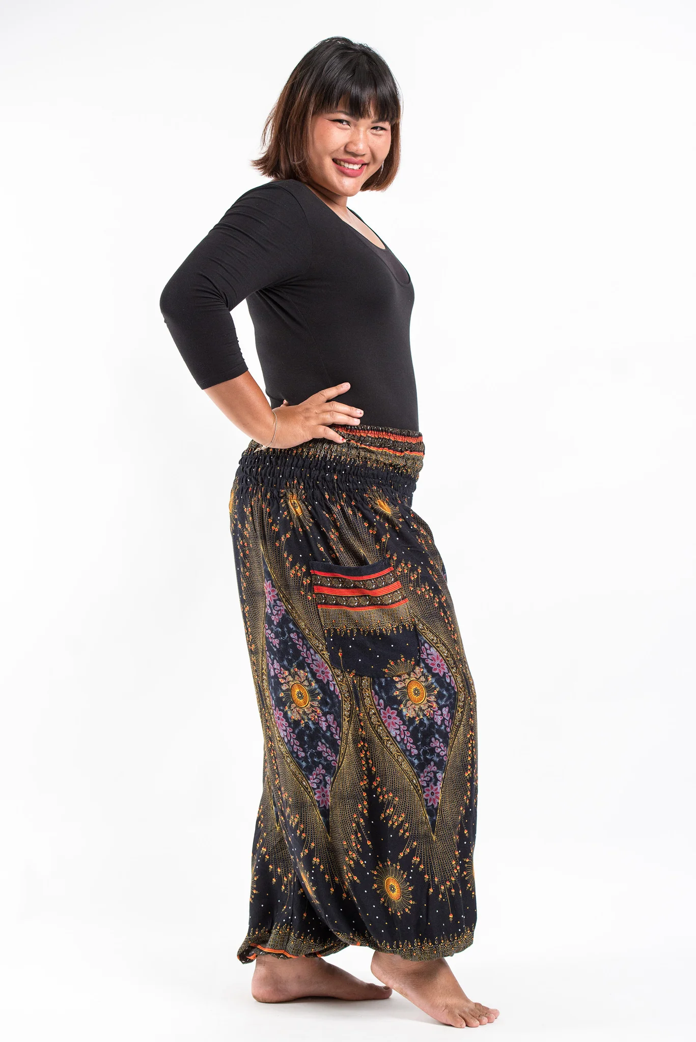 1377-Plus-Size-Peacock-Eye-Women-s-Harem-Pants-in-Black-3.webp Plus Size Peacock Eye Women's Harem Pants in Black