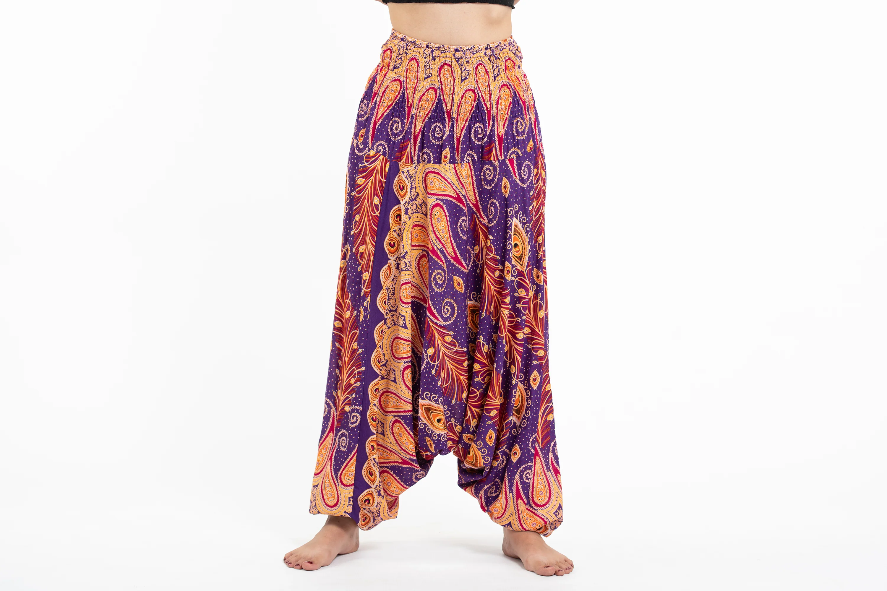 Peacock Paisley 2-in-1 Jumpsuit Harem Pants in Purple