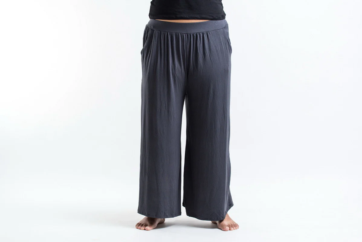 Plus Size Wide Leg Palazzo Harem Pants Cotton Gray