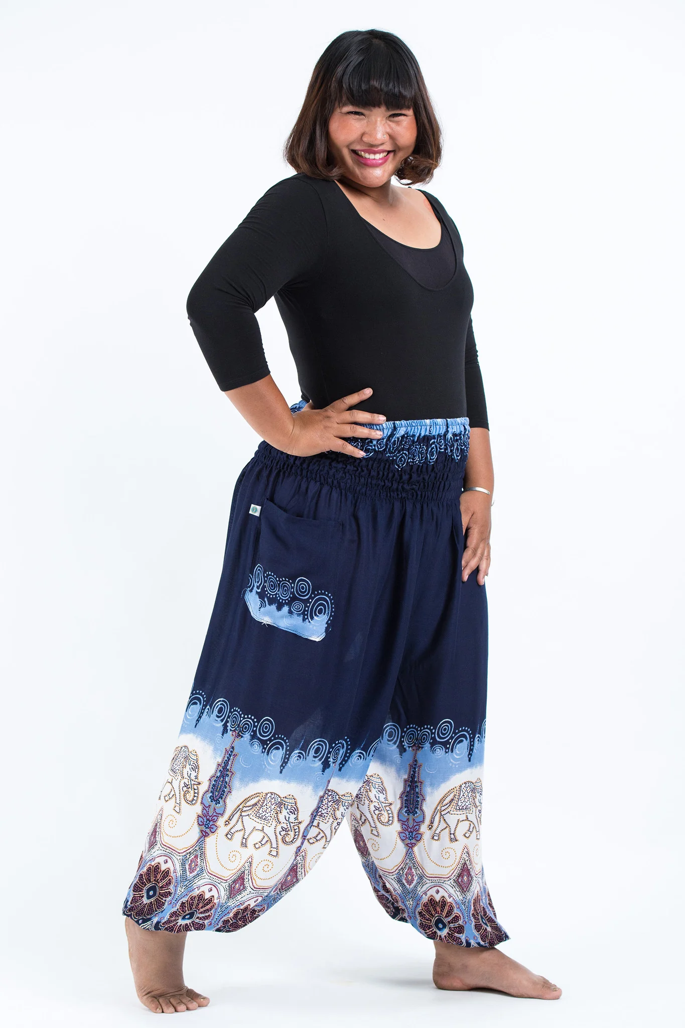 1389-Plus-Size-Solid-Top-Elephant-Women-s-Elephant-Pants-in-Blue-3.webp Plus Size Solid Top Elephant Women's Elephant Pants in Blue