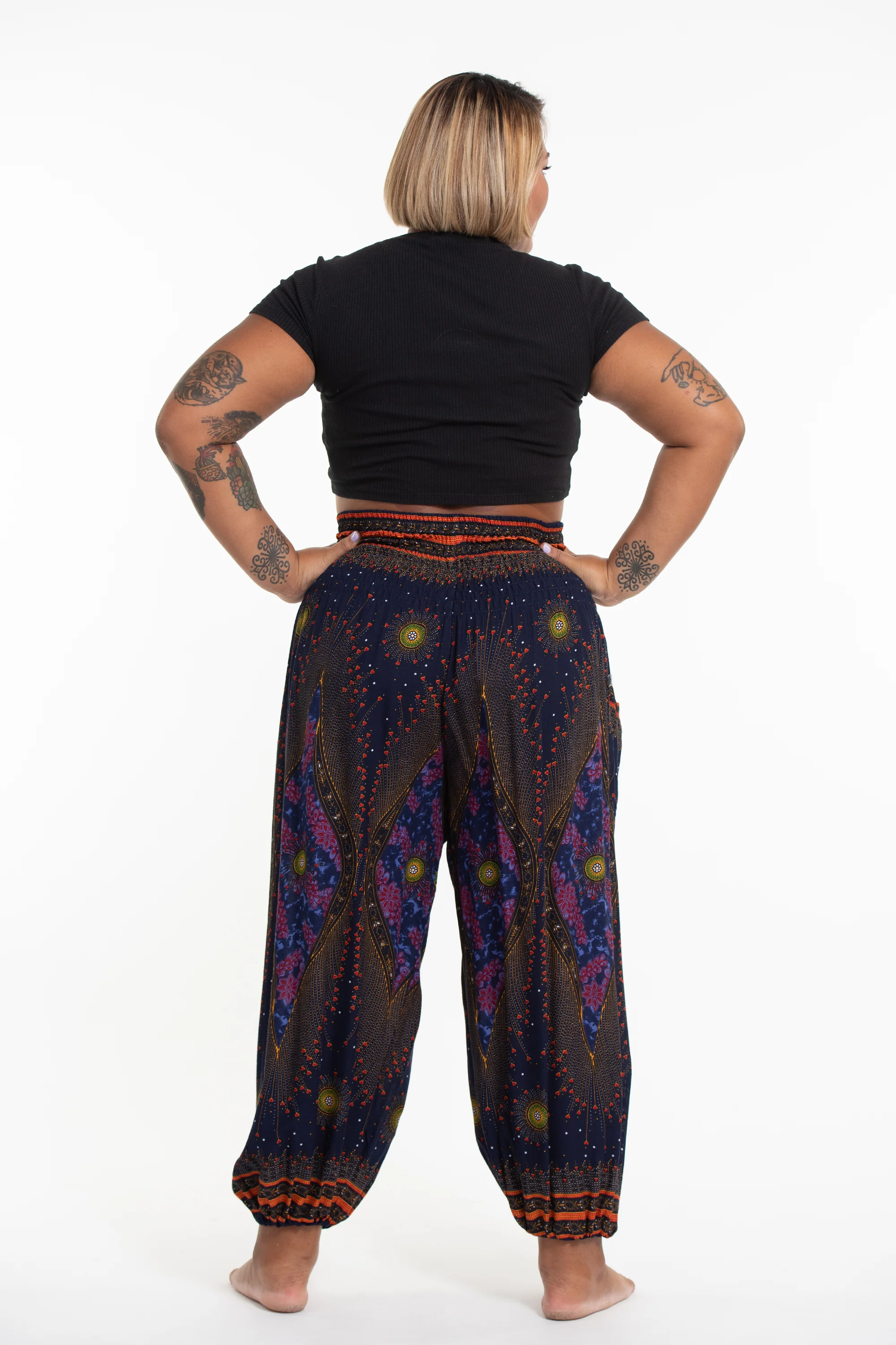 1391-Plus-Size-Peacock-Eye-Women-s-Harem-Pants-in-Navy-4.webp Plus Size Peacock Eye Women's Harem Pants in Navy