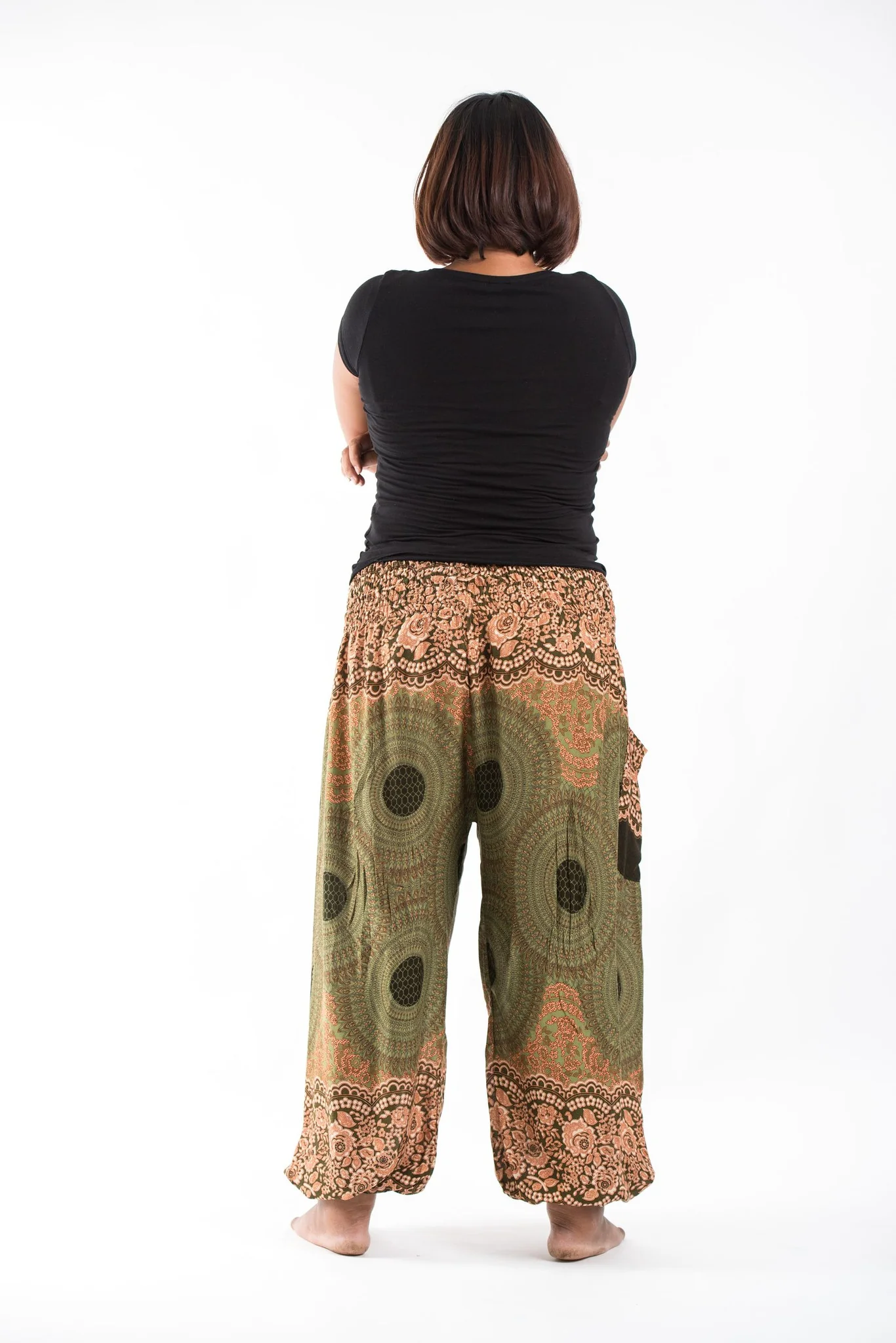 1392-Plus-Size-Geometric-Mandalas-Women-s-Harem-Pants-in-Olive-4.webp Plus Size Geometric Mandalas Women's Harem Pants in Olive