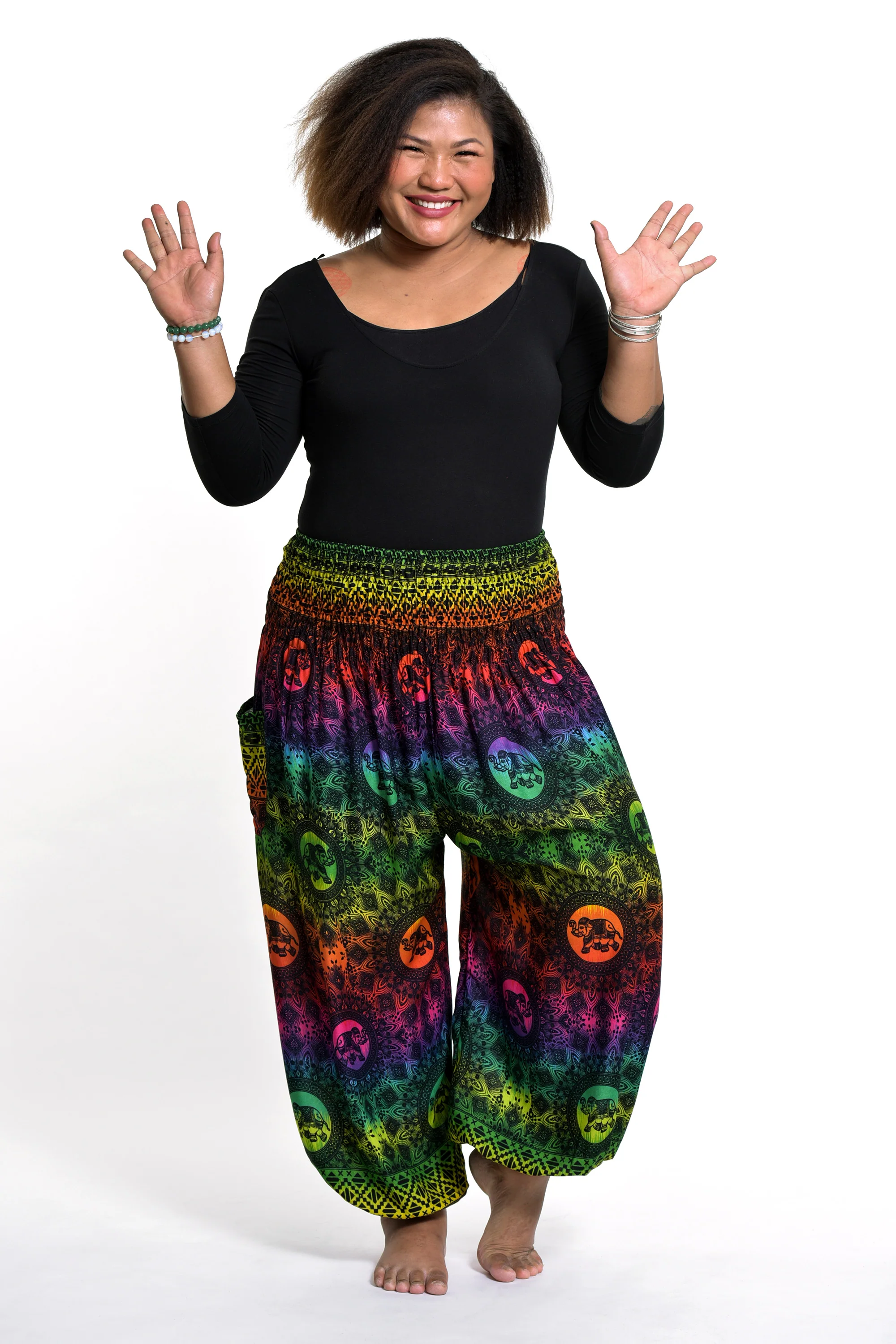 1393-Plus-Size-Rainbow-Elephant-Women-s-Elephant-Pants-in-Green-3.webp Plus Size Rainbow Elephant Women's Elephant Pants in Green