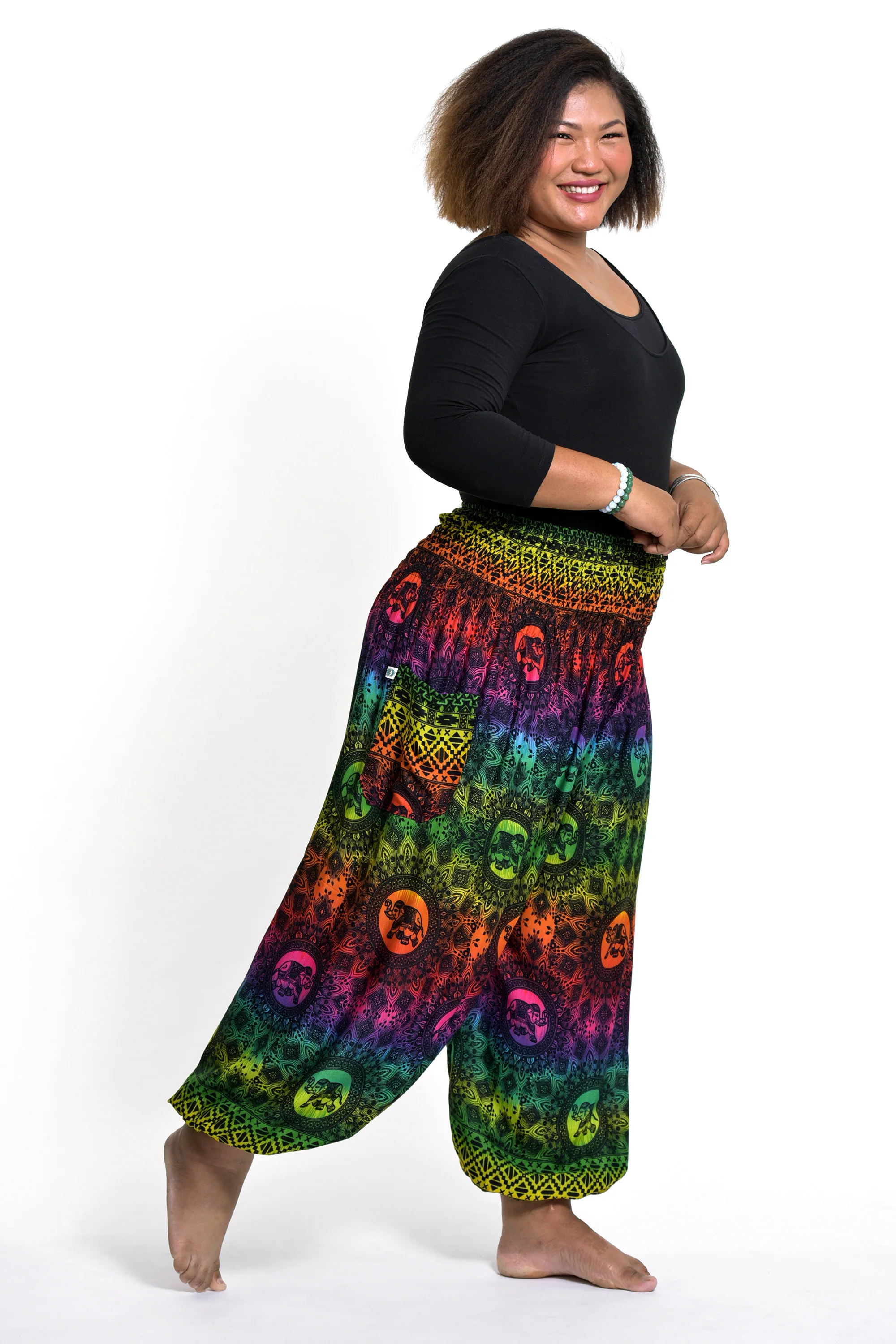 1393-Plus-Size-Rainbow-Elephant-Women-s-Elephant-Pants-in-Green-4.webp Plus Size Rainbow Elephant Women's Elephant Pants in Green