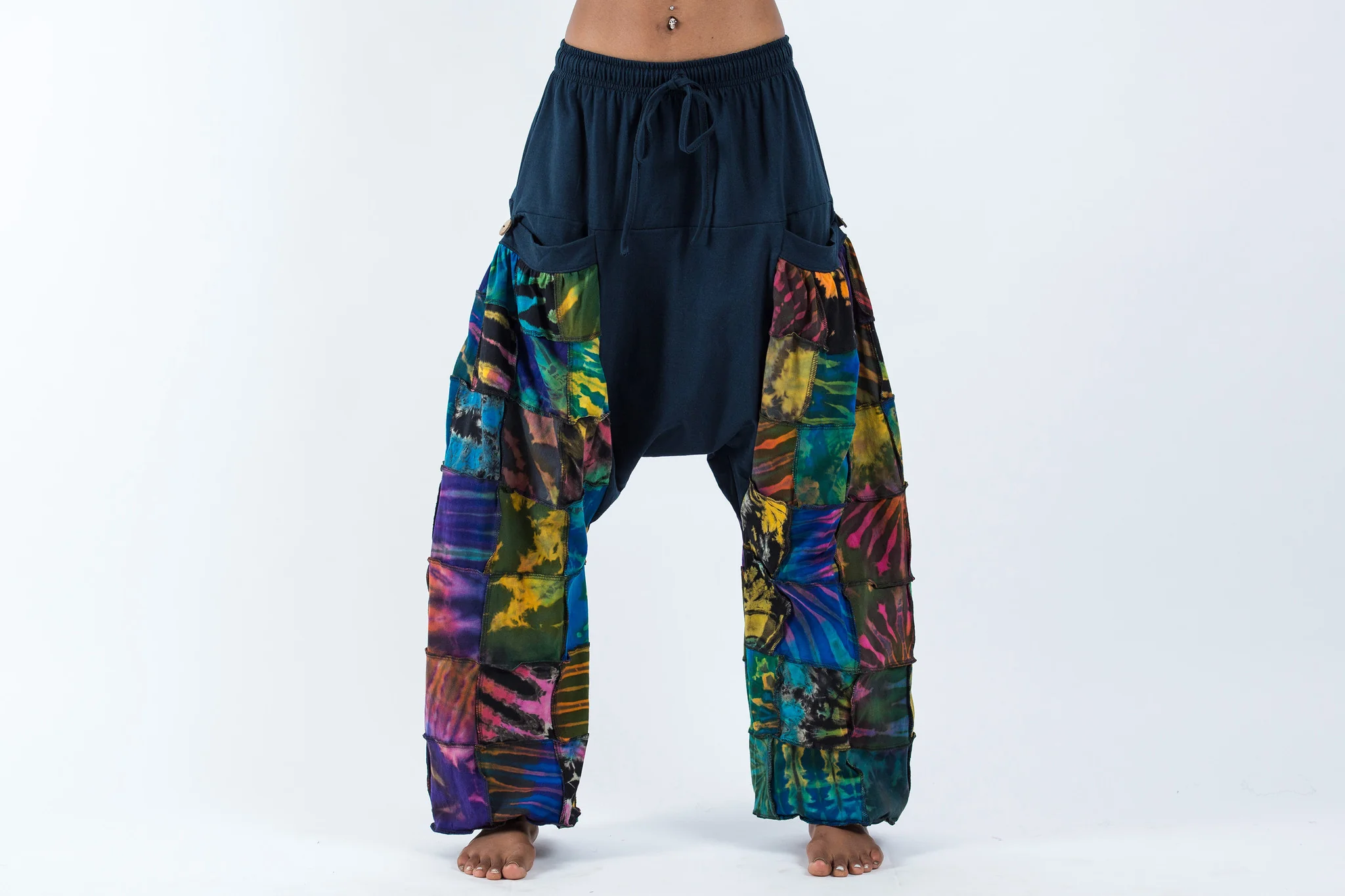 1396-Tie-Dye-Cotton-Women-Harem-Pants-in-Patchwork-Blue-2.webp Tie Dye Cotton Women Harem Pants in Patchwork Blue