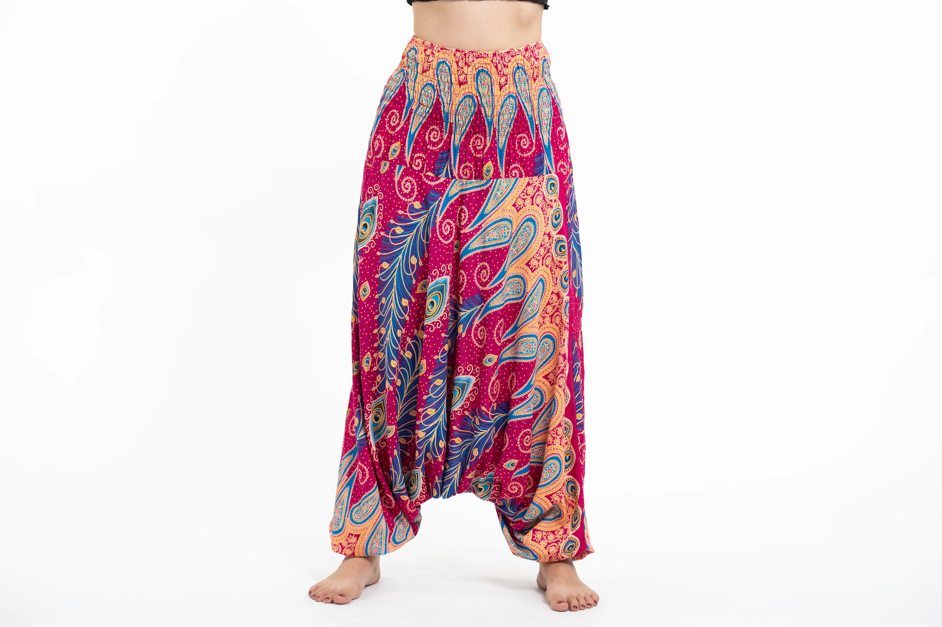 Peacock Paisley 2-in-1 Jumpsuit Harem Pants in Pink
