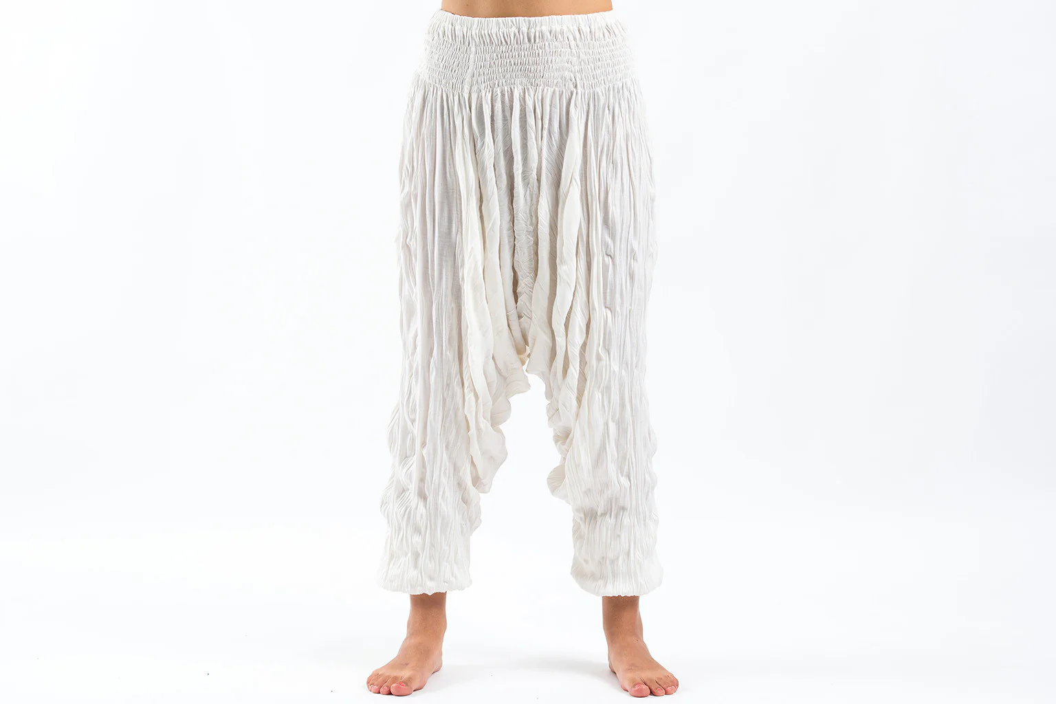 Crinkled Cotton Harem Pants in White