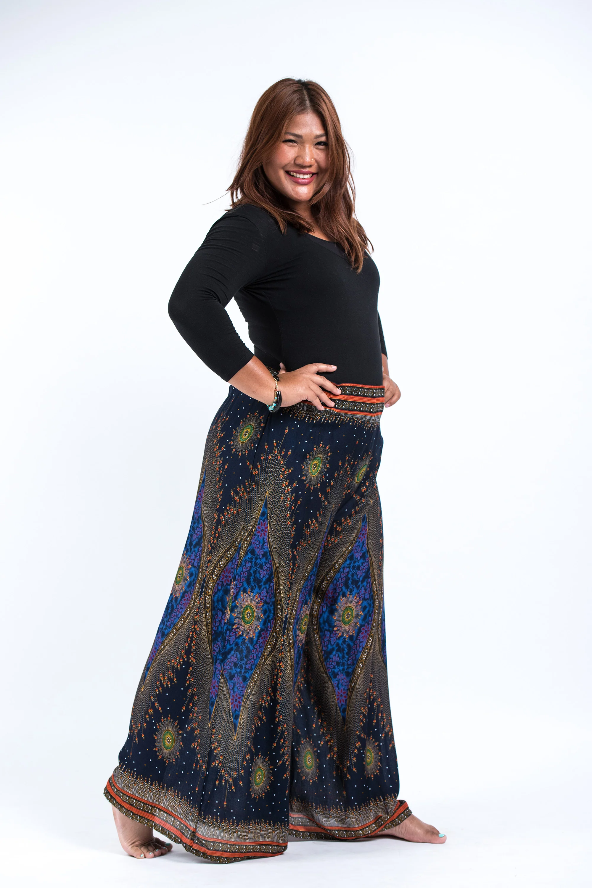1407-Plus-Size-Peacock-Eyes-Palazzo-Style-Harem-Pants-in-Navy-2.webp Plus Size Peacock Eyes Palazzo Style Harem Pants in Navy