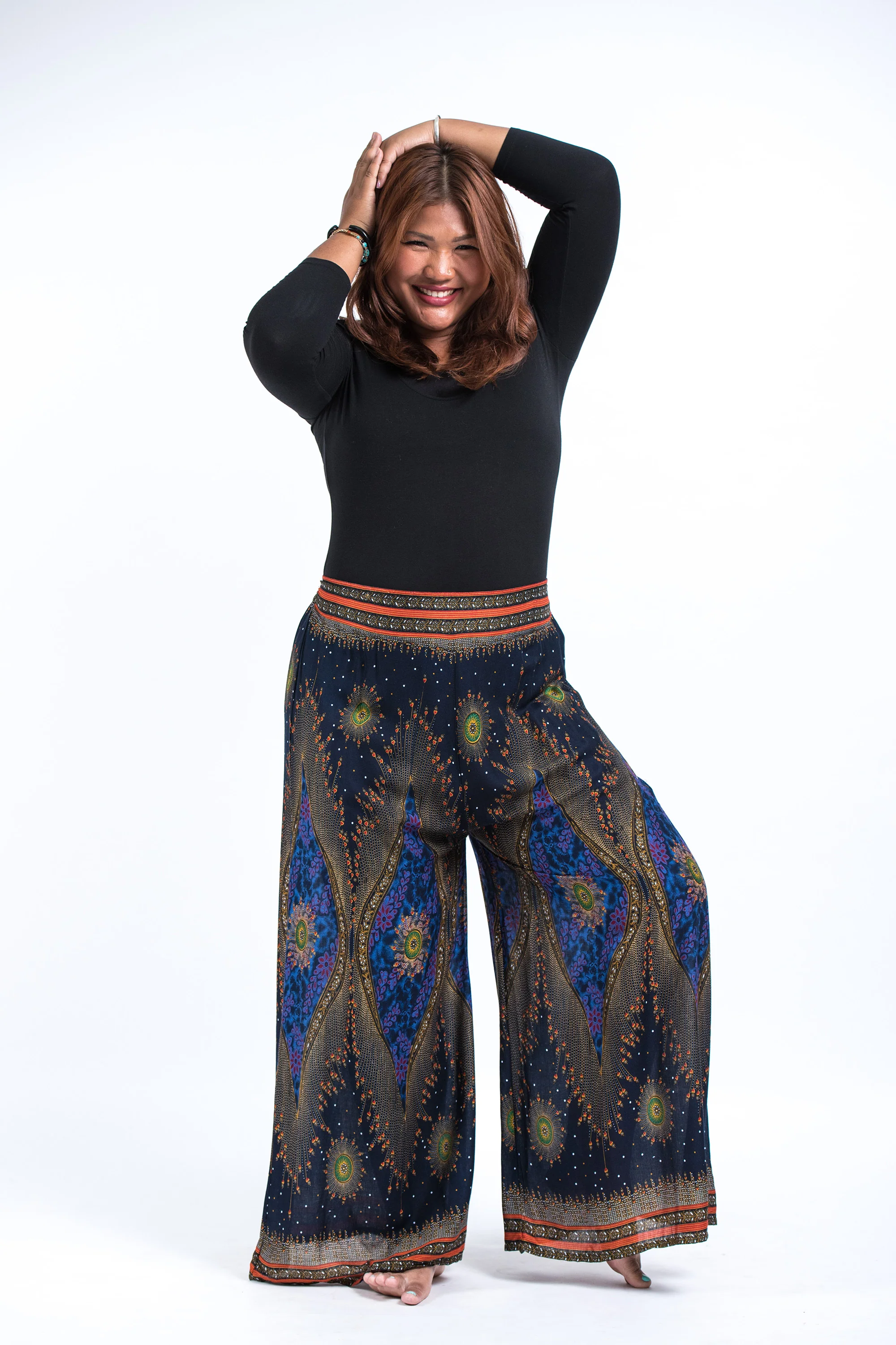 1407-Plus-Size-Peacock-Eyes-Palazzo-Style-Harem-Pants-in-Navy-4.webp Plus Size Peacock Eyes Palazzo Style Harem Pants in Navy