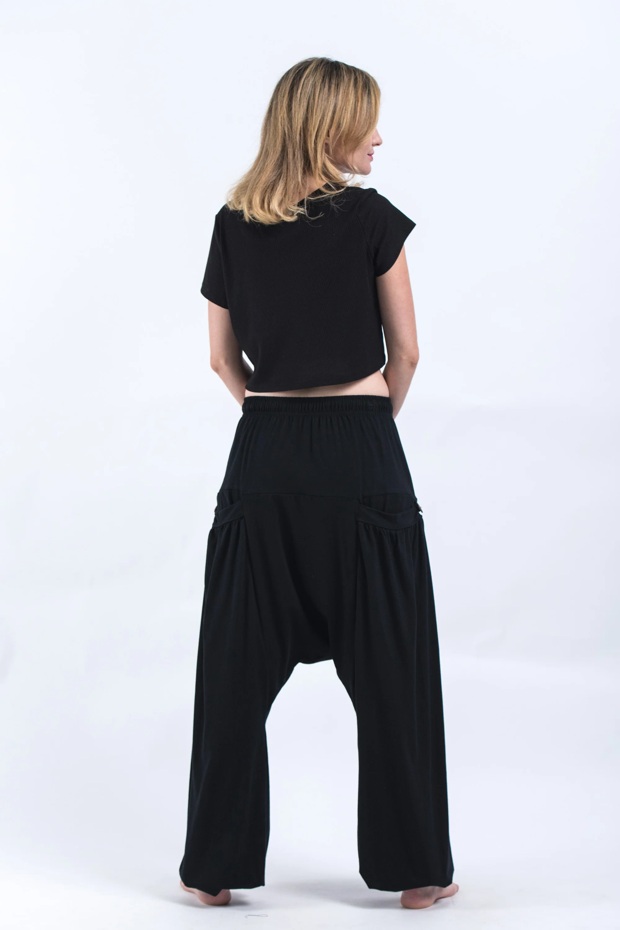 1408-Cotton-Women-Harem-Pants-in-Solid-Black-5.webp Cotton Women Harem Pants in Solid Black