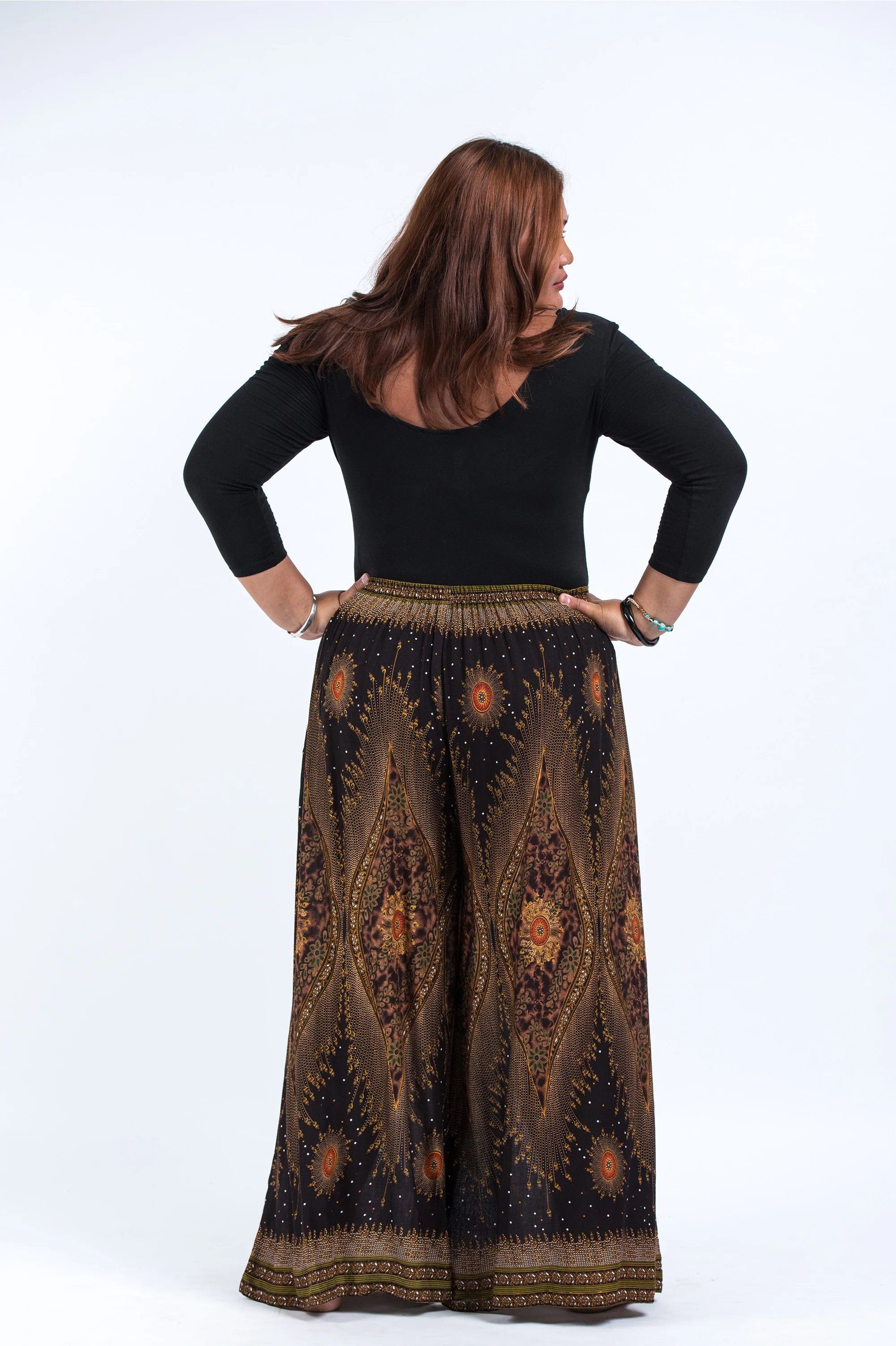 1410-Plus-Size-Peacock-Eyes-Palazzo-Style-Harem-Pants-in-Brown-Gold-4.webp Plus Size Peacock Eyes Palazzo Style Harem Pants in Brown Gold