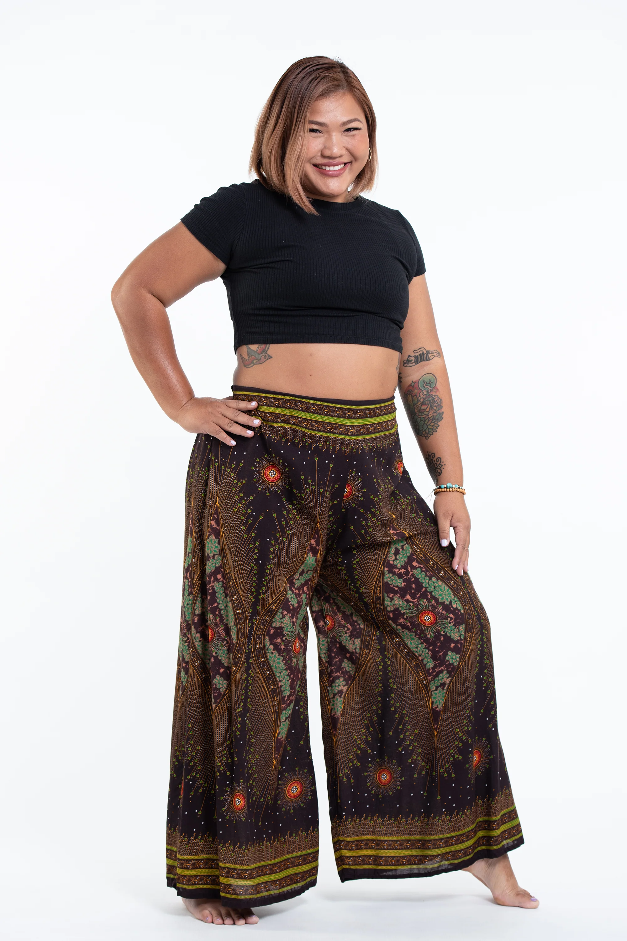 1410-Plus-Size-Peacock-Eyes-Palazzo-Style-Harem-Pants-in-Brown-Gold-6.webp Plus Size Peacock Eyes Palazzo Style Harem Pants in Brown Gold