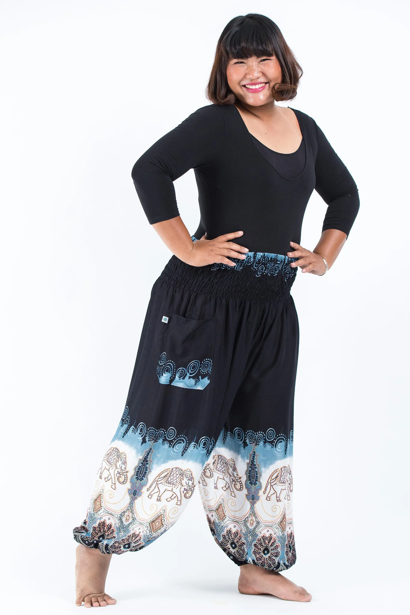 1411-Plus-Size-Solid-Top-Elephant-Women-s-Elephant-Pants-in-Black-3.webp Plus Size Solid Top Elephant Women's Elephant Pants in Black