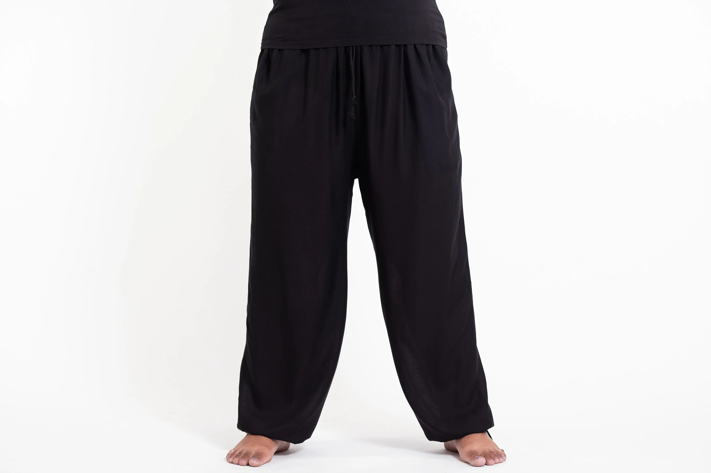 Plus Size Solid Color Drawstring Women's Yoga Massage Pants in Black