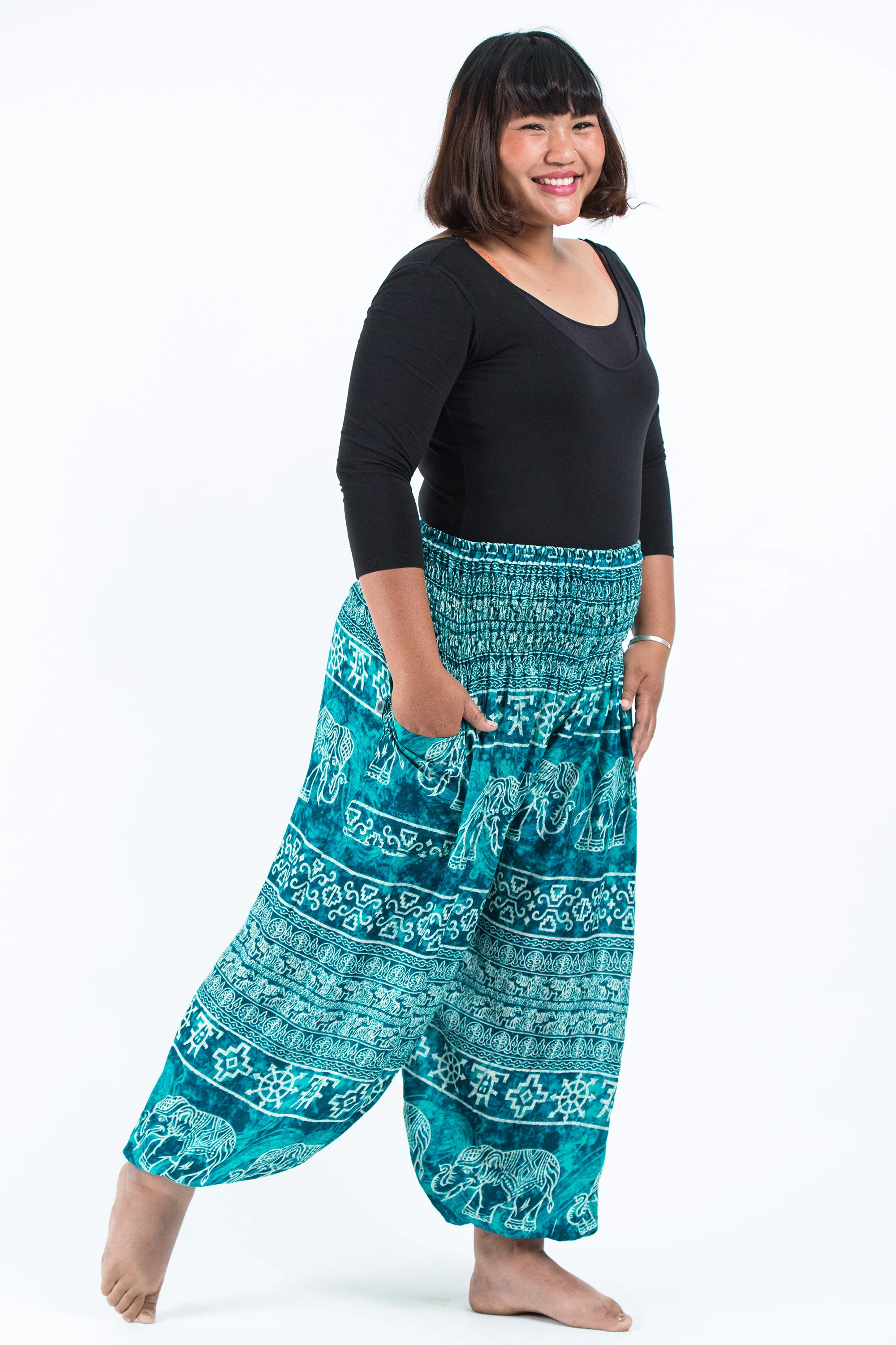 1417-Plus-Size-Marble-Elephant-Women-s-Elephant-Pants-in-Turquoise-3.webp Plus Size Marble Elephant Women's Elephant Pants in Turquoise